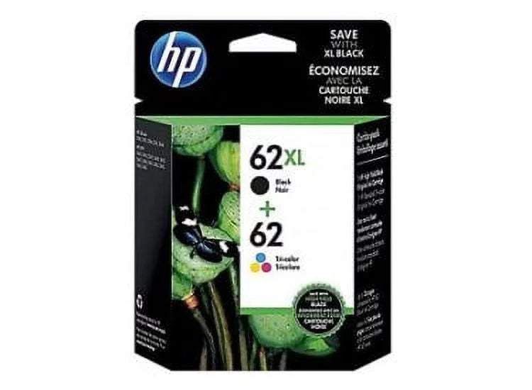Original 62XL High Yield Black  and  62 Standard Yield Tri-Color  Ink Cartridges, C2P05AN, C2P06AN