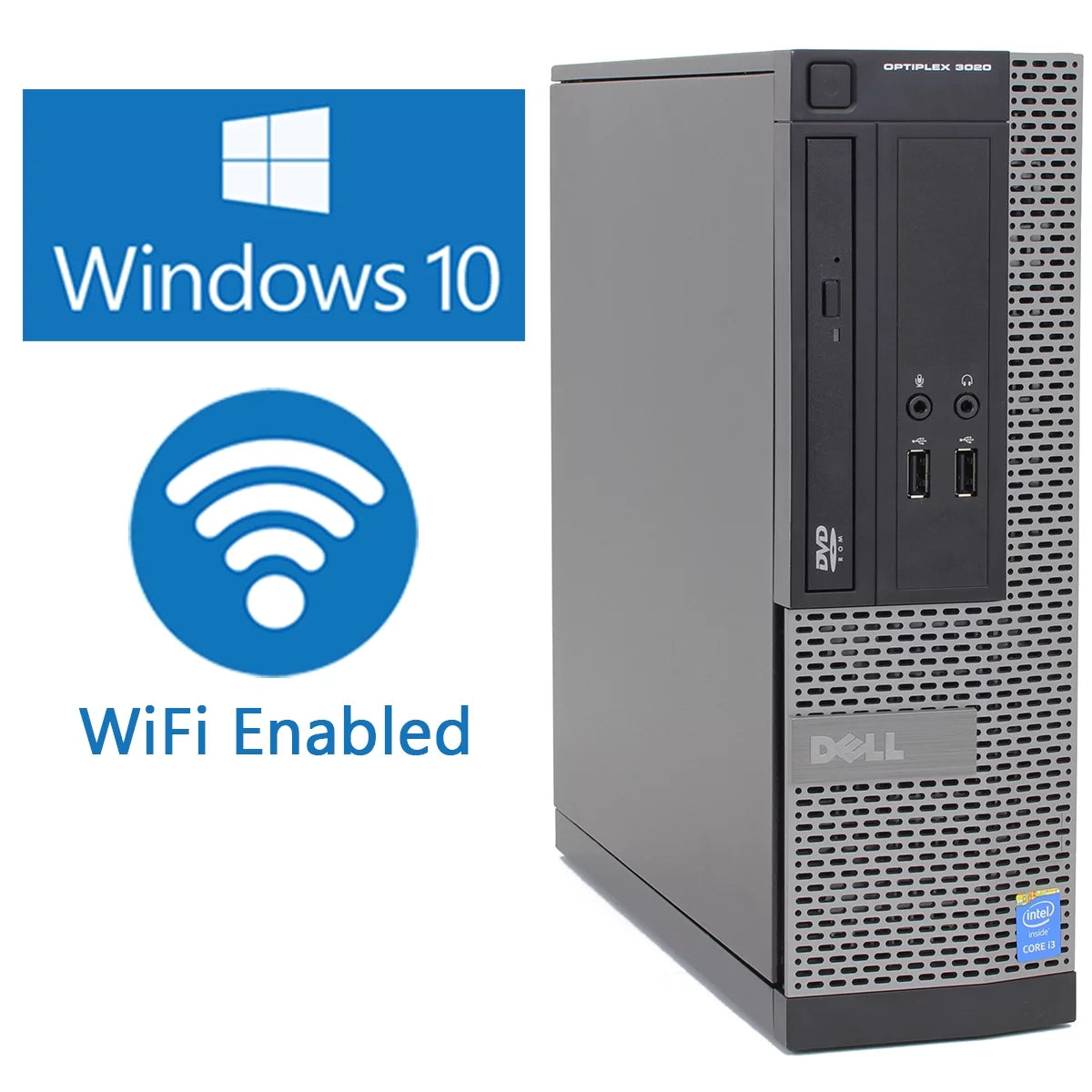 Used Dell Optiplex 3020 SFF, Intel Core i3 4130 3.4Ghz, 4GB RAM, 240GB SSD, DVD, WiFi, Windows 10 Pro