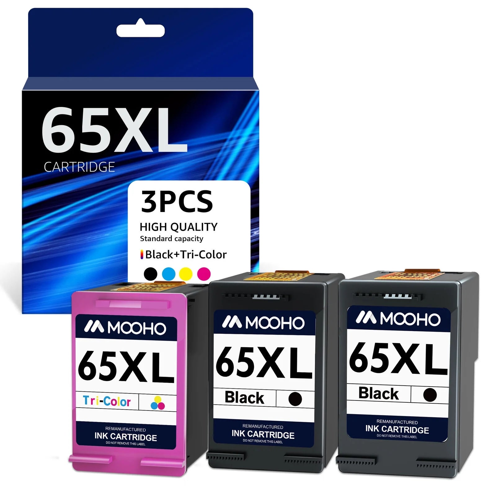 65XL Ink Cartridge for HP 65 XL Ink 65 Ink Cartridge Use with HP Deskjet 2652 2652 Printer Ink and 3755 3752 2655 Envy 5055 5000 5052 5014 Printer (2 Black, 1 Tri-Color, 3-Pack)
