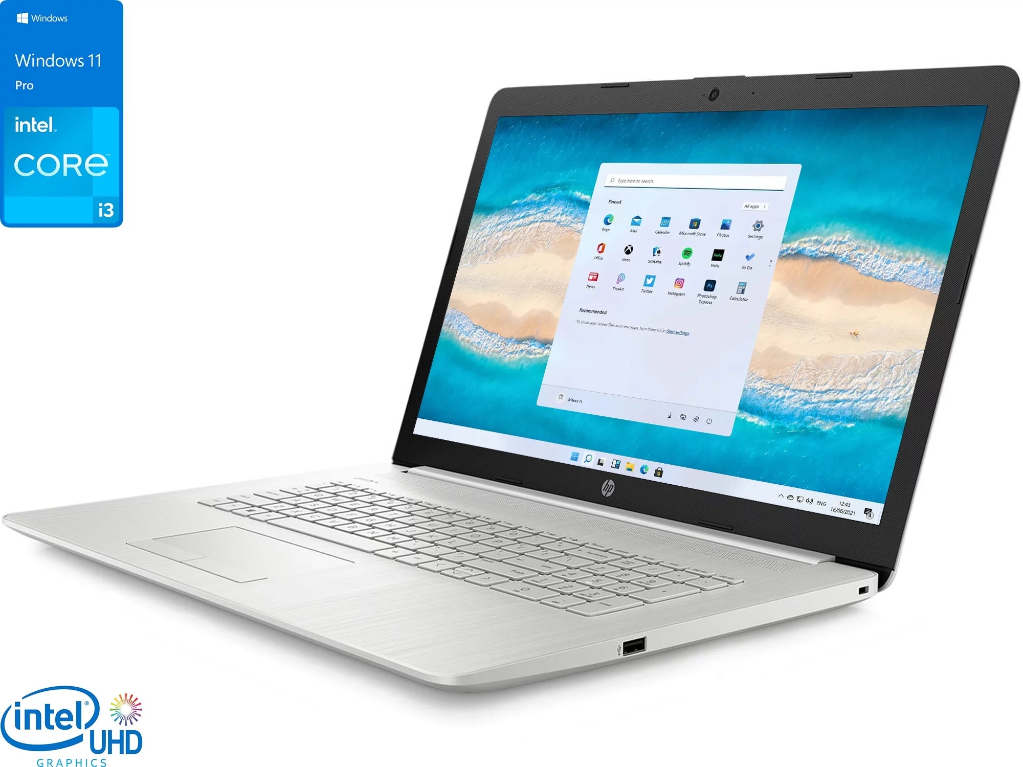 HP 17 Laptop, 17.3 IPS FHD Display, Intel Core i3-1115G4 Upto 4.1GHz, 8GB RAM, 256GB NVMe SSD, HDMI, Wi-Fi, Bluetooth, Windows 11 Pro