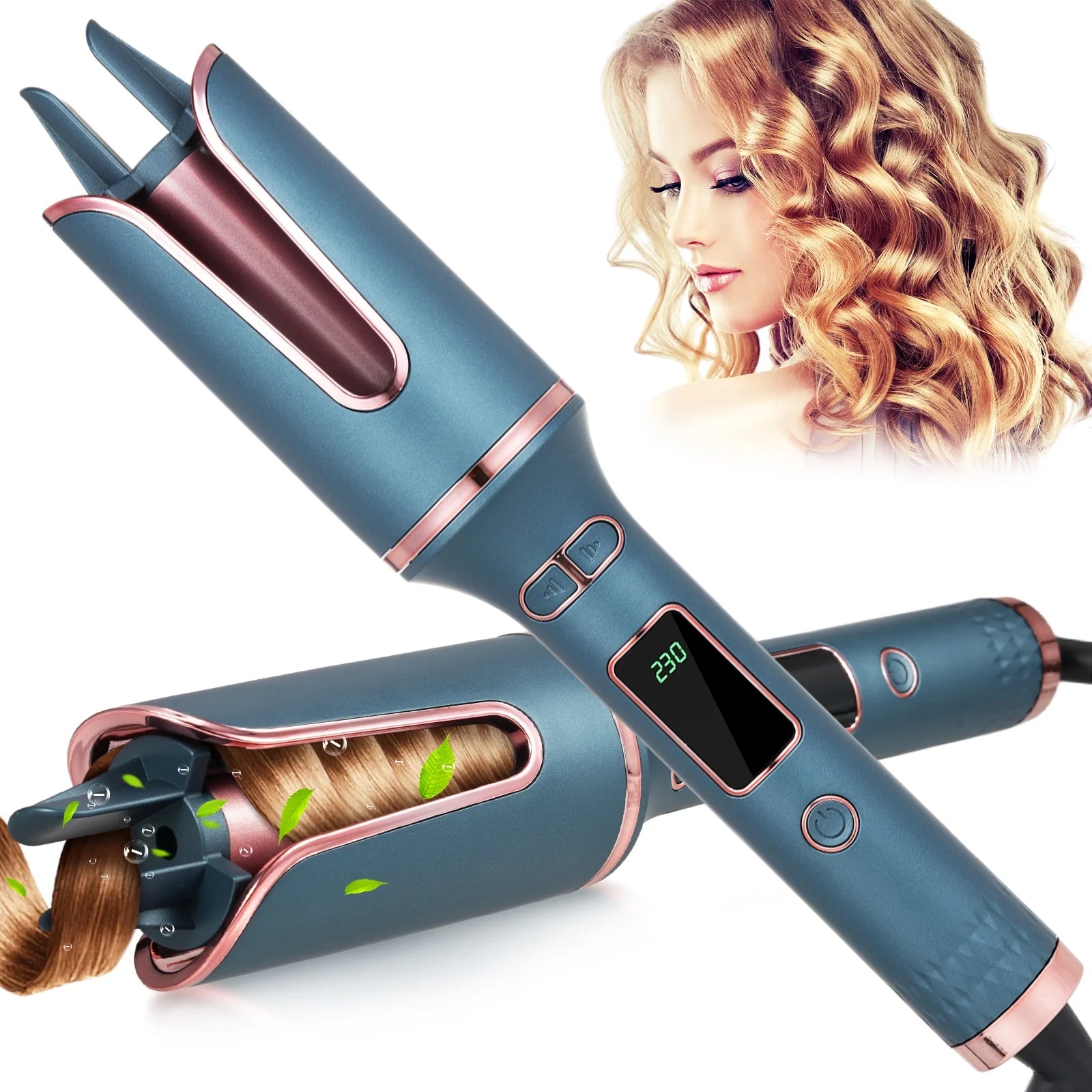 Pretfy Automatic Curling Iron, Professional Rotating Hair Curler with 1 Ceramic Lonic Barrel & 4 Temps Display & Smart Anti-tangling, Fast Heating Spin Iron for Hair Styling