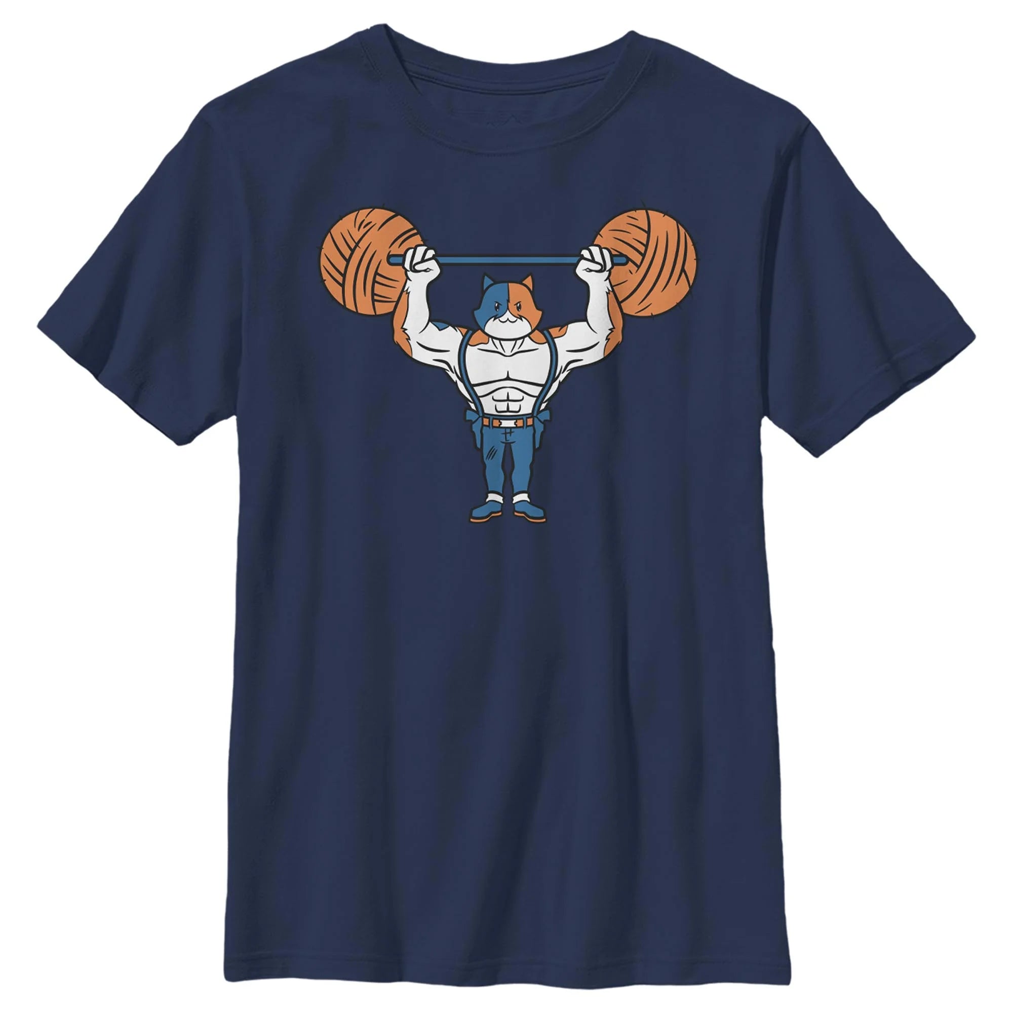 Boy's Fortnite Yarn Lifter Meowscles  Graphic Tee Navy Blue Large