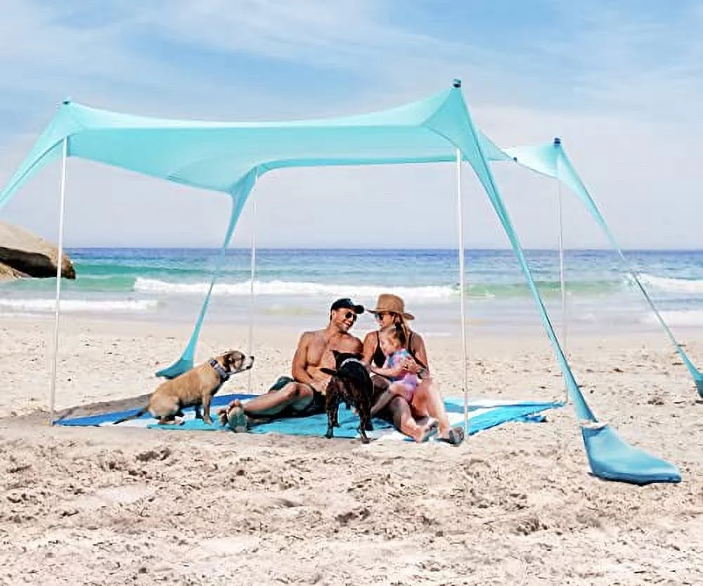 SUN NINJA Pop Up Turquoise Beach Tent UPF50+ with Shovel, Pegs & Stability Poles