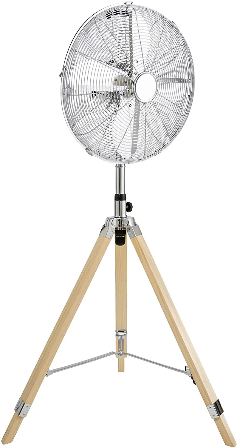 Simple Deluxe Retro Tripod Fan, Home Air Circulation Nostalgic Vertical Fan,Adjustable Height, Silver-16 inch