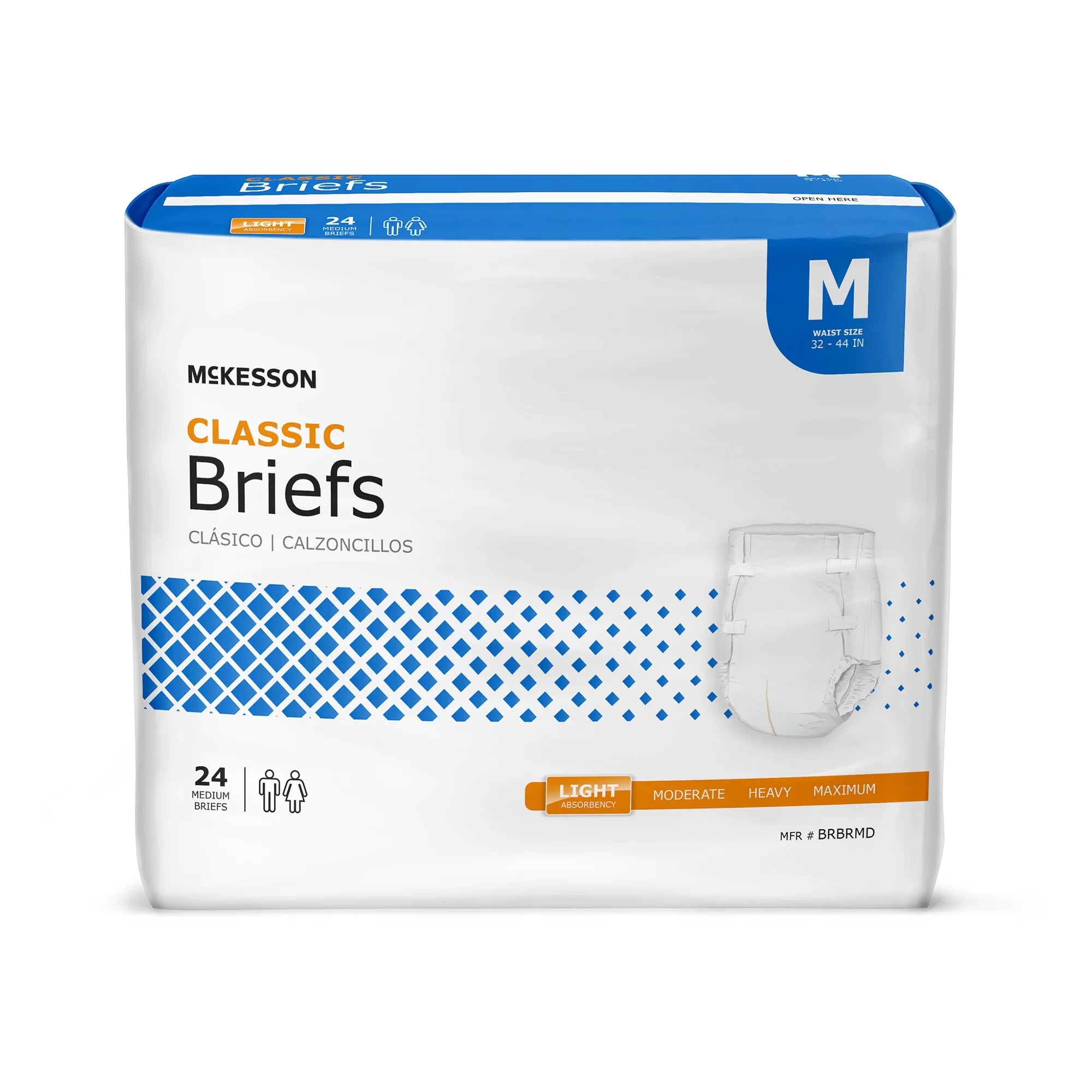 McKesson Incontinence Briefs - Light Absorbency, Disposable Adult Briefs, Medium, 24 Count, 4 Packs, 96 Total