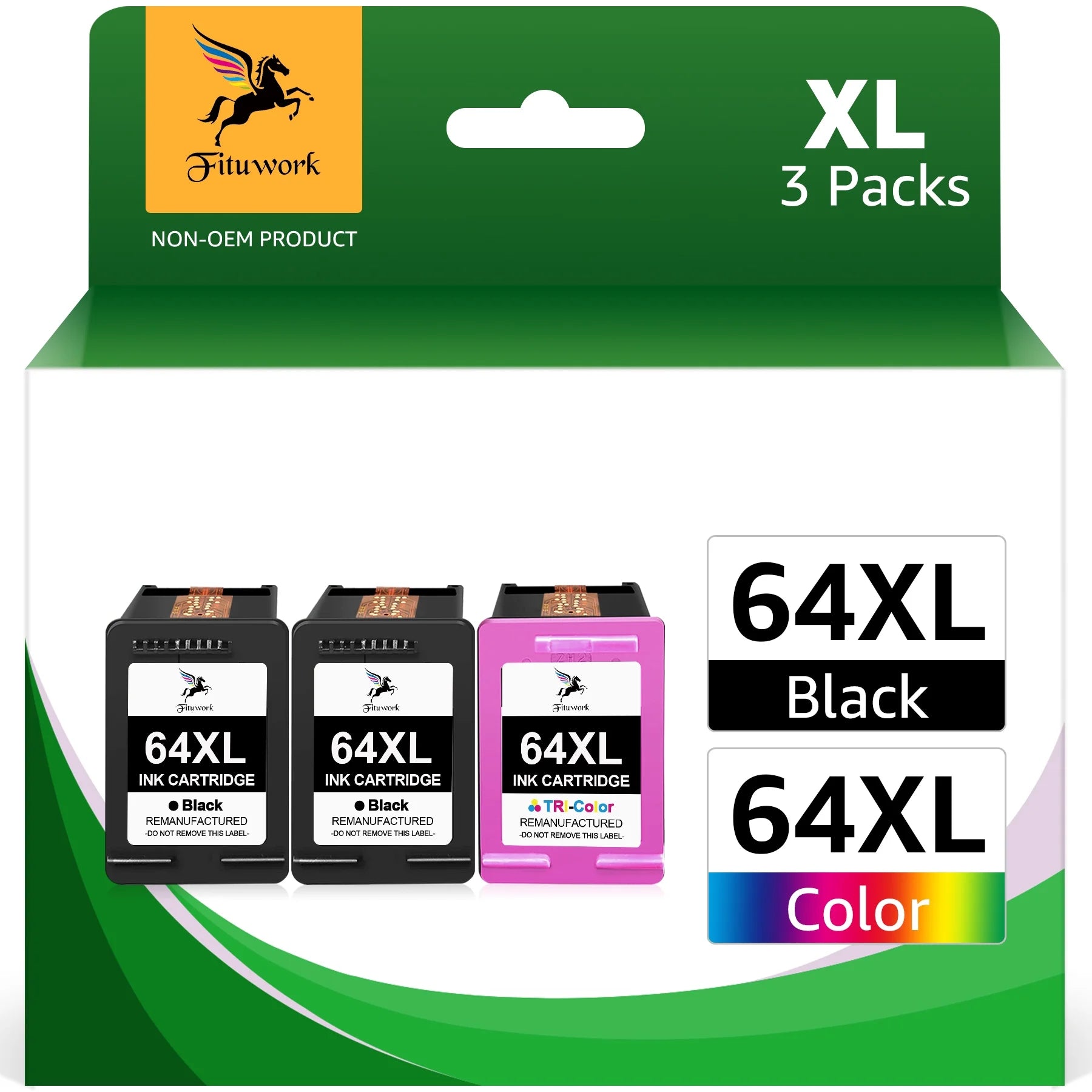 64XL Ink Cartridges Combo Pack Replacement for HP 64 XL Ink for Envy Photo 7858 7855 7155 6255 6252 7120 6232 7158 7164 Envy Inspire 7950e Tango Series Printer (2 Black, 1 Tri-Color)