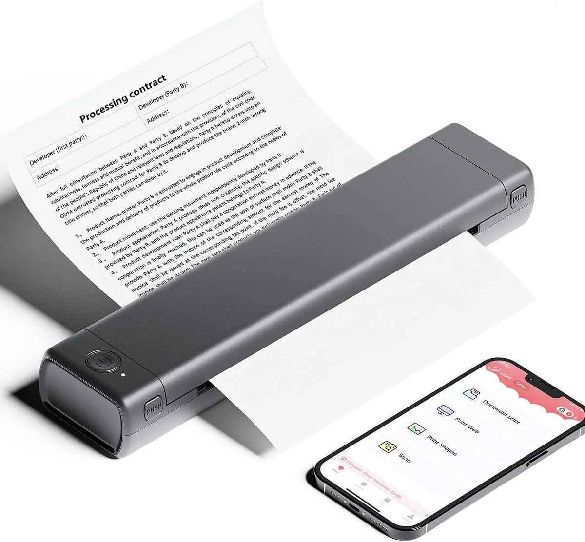 Portable Printer - Wireless for Travel Compatible with iOS and Android & Laptop, Mini Bluetooth Mobile Support 8.5 X 11 Letter Thermal Papers (Gray)- New