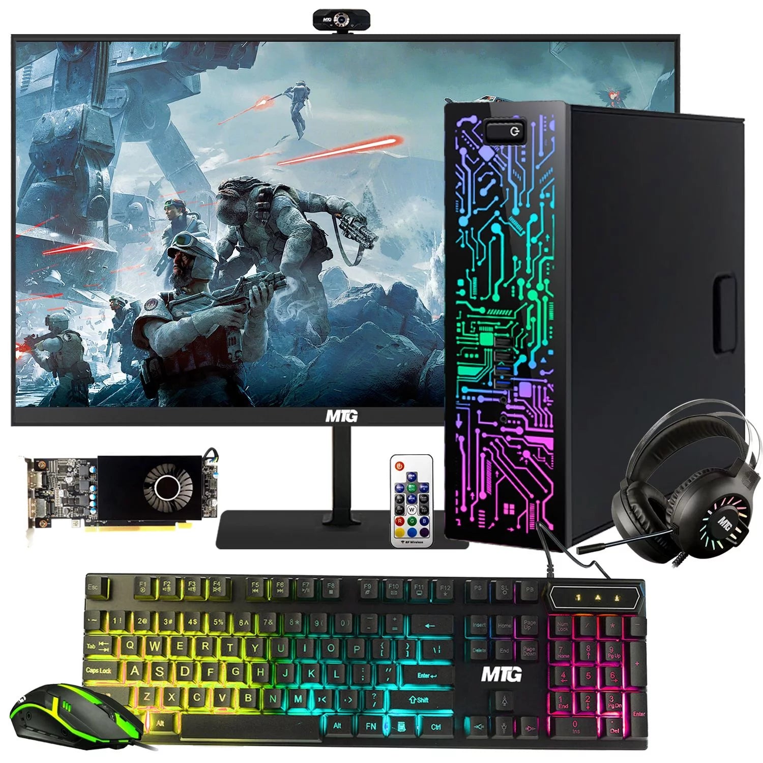 Restored Gaming Desktop PC, Intel Core i5 6th Gen, TechMagnet Zeus, AMD RX 550 Graphics, 32GB RAM, 512GB SSD + 3TB HDD, MTG New 27 Inch Monitor, RGB Keyboard Mouse, Speaker, Webcam, Wifi, Win 10 Pro (Refurbished)