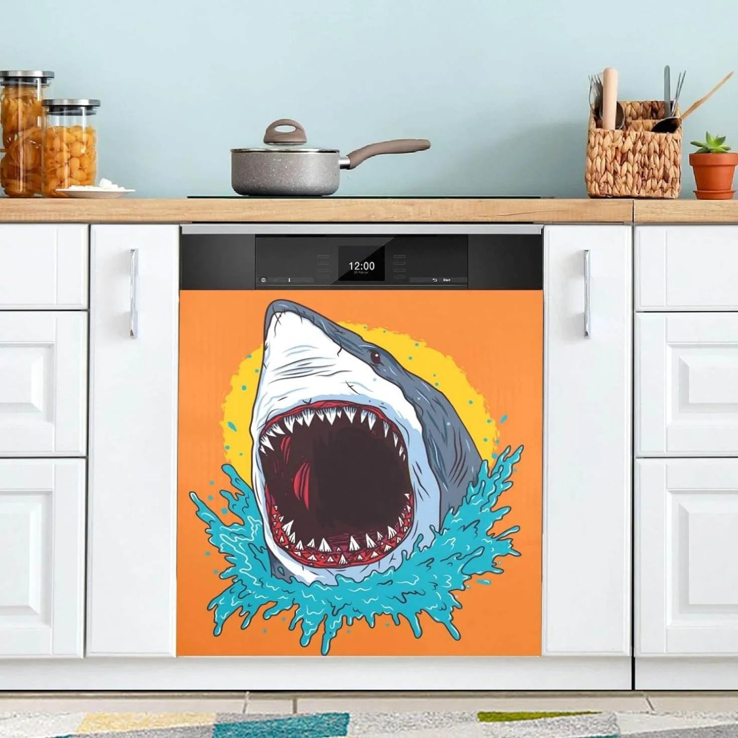 Hyjoy Shark Dishwasher Magnet Cover Decorative Magnetic Door Cover Front Dishwasher Cover Decoration Kitchen Magnetic Panel Sticker for Kitchen,23x26inch
