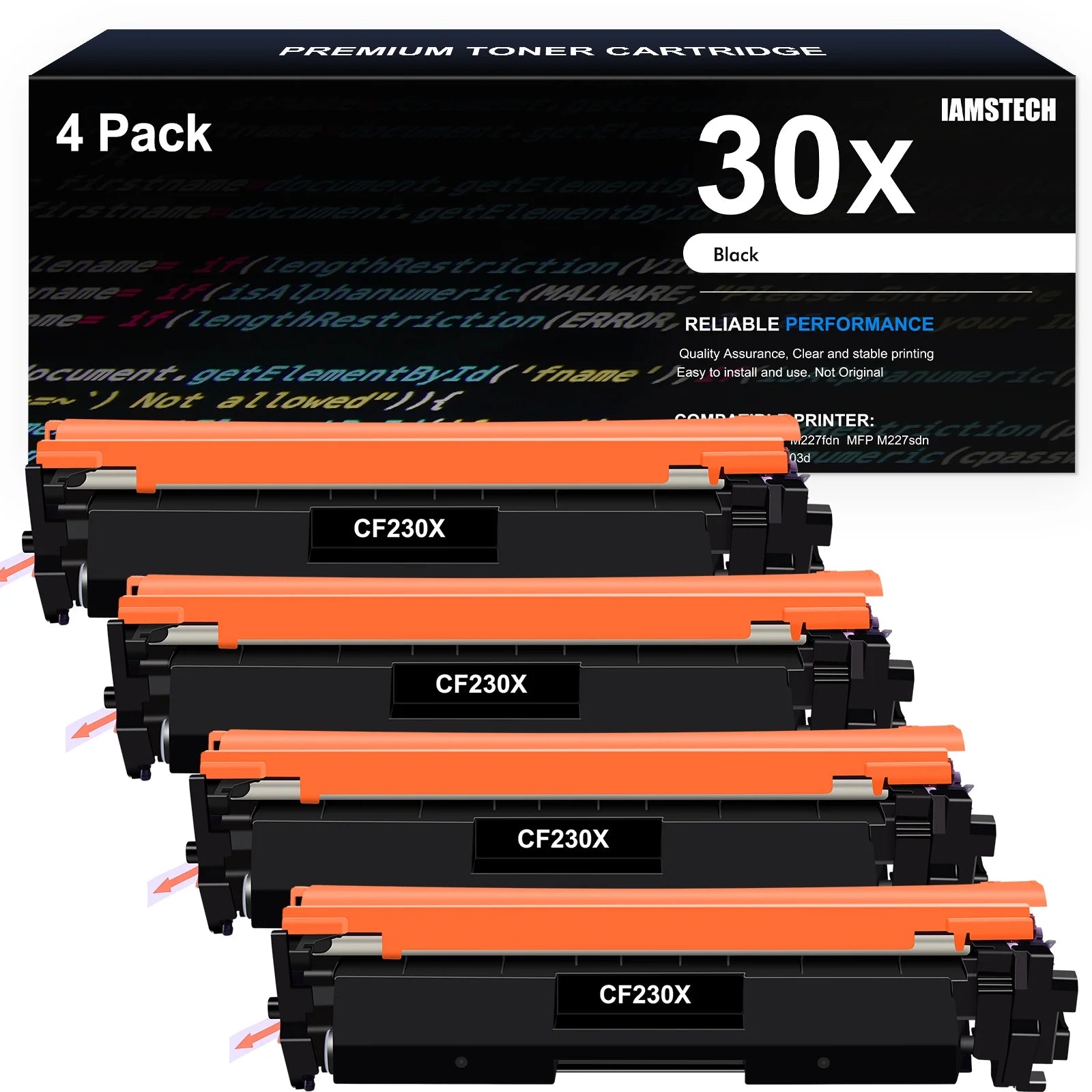 30X 30A Toner Cartridge Compatible for HP 30X CF230X 30A CF230A for HP LaserJet Pro MFP M227fdw M227fdn Pro M203dw M203d M203dn High Yield Printer (4-Pack,Black)