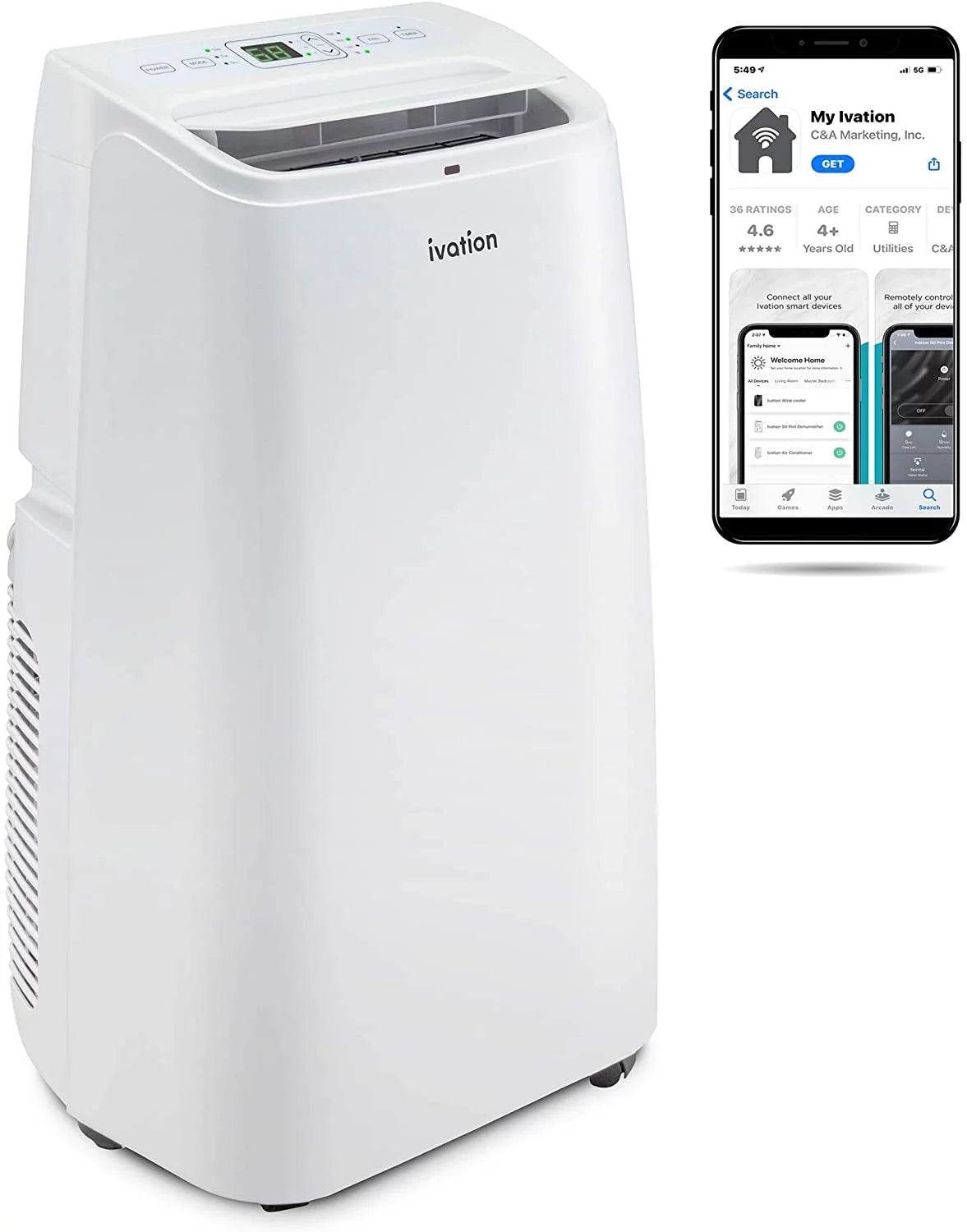 Ivation 13,000 BTU Portable Air Conditioner with Wi-Fi for Rooms up to 500 Sq ft