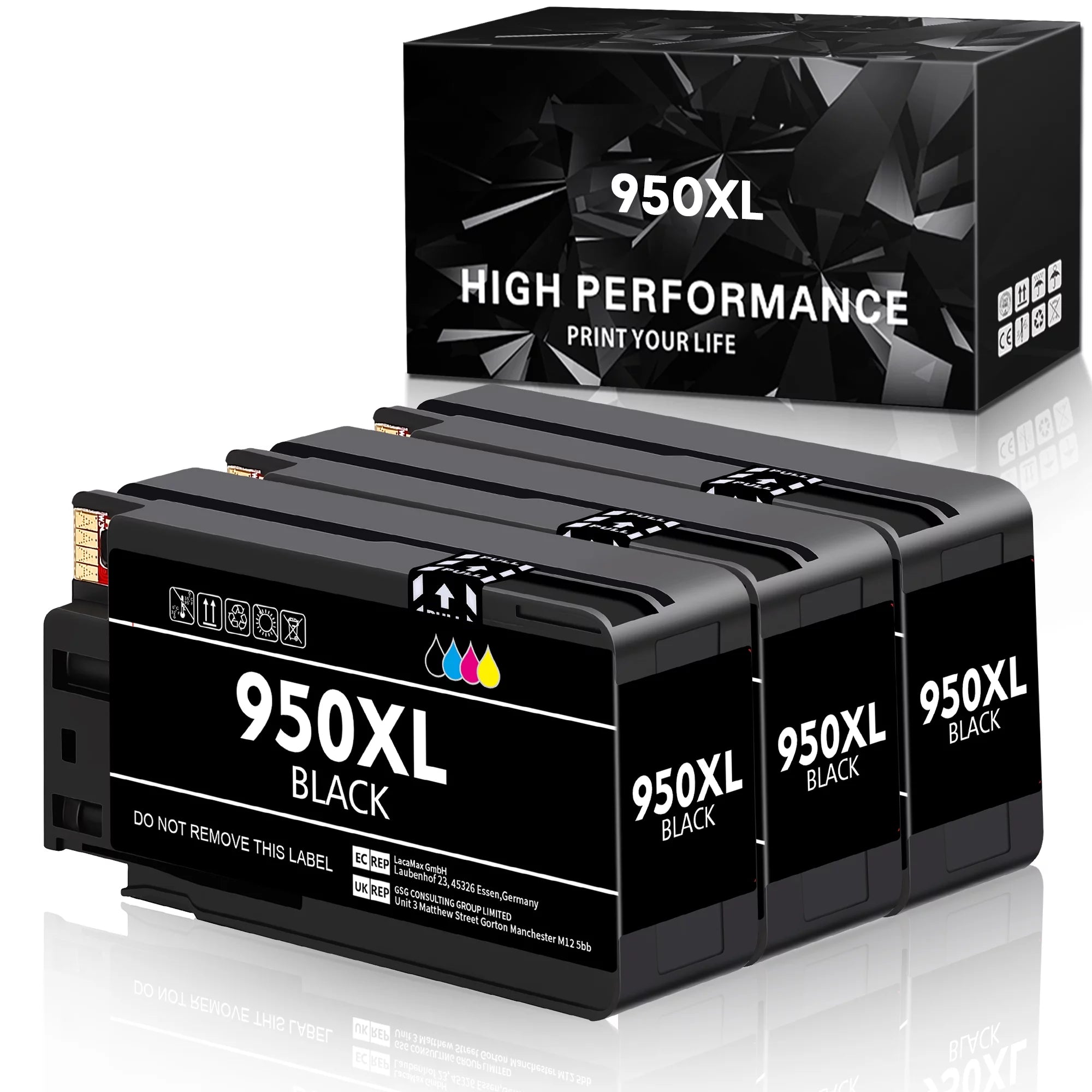 OfficeWorld 950XL Ink Cartridges Black compatible for OfficeJet Pro 8600 8610 8615 8620 8630 8660, 3-Pack