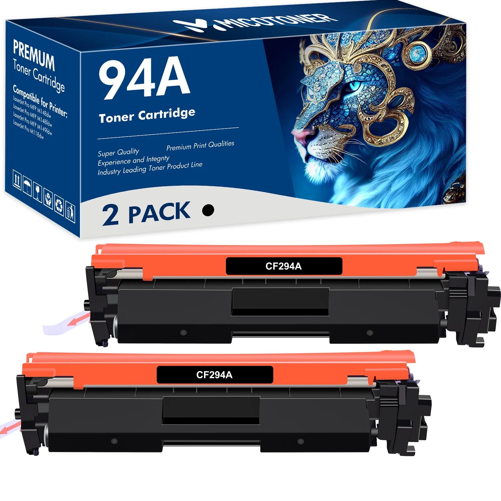 2-Pack 94A Toner Cartridge Compatible for HP 94A CF294A 94X CF294X LaserJet Pro M118dw MFP M148dw M148fdw M149fdw Printer Ink (Black)