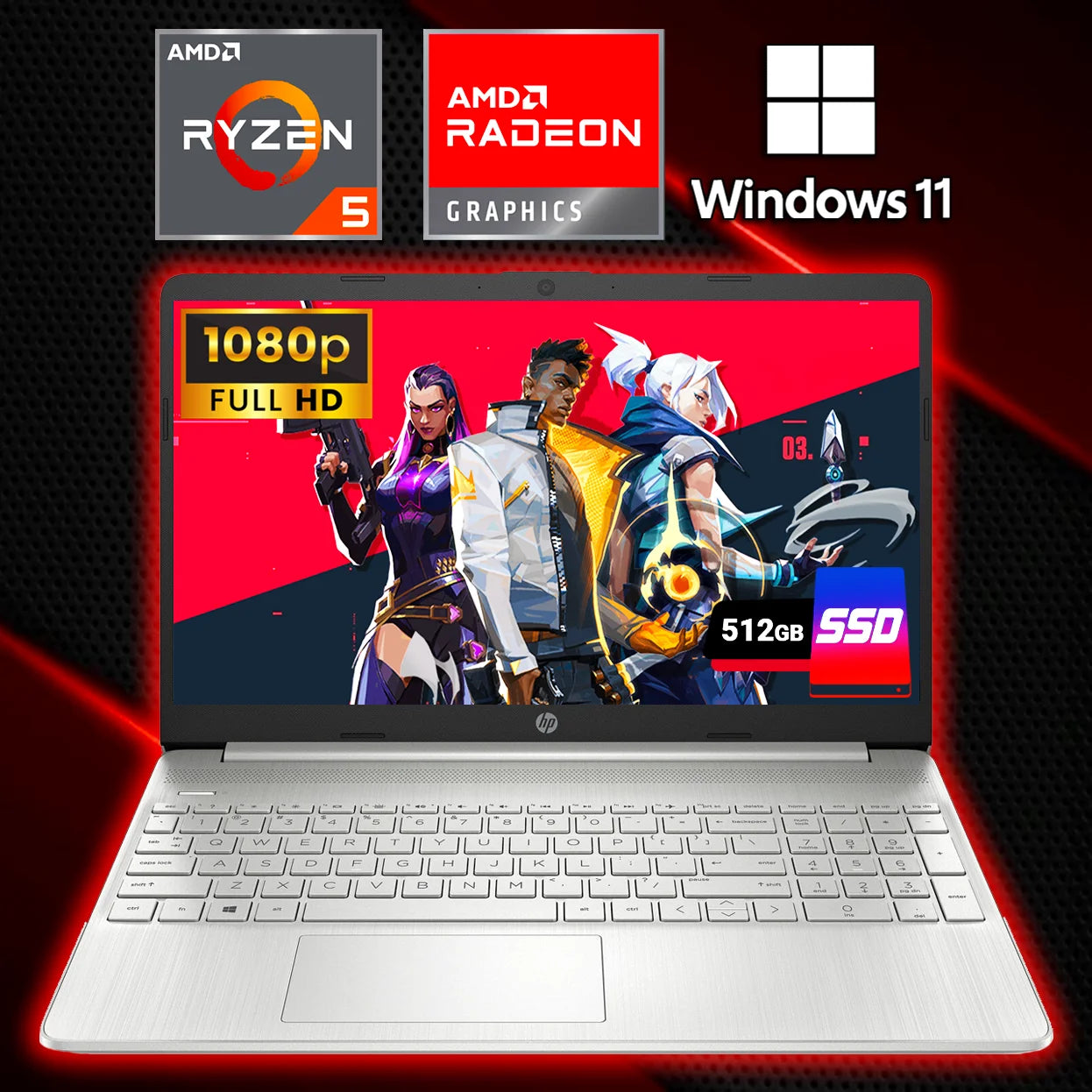 Restored HP 15-ef2040tg 15.6-inch FHD IPS Laptop AMD Ryzen 5 5500U 8GB DDR4 RAM 512GB SSD