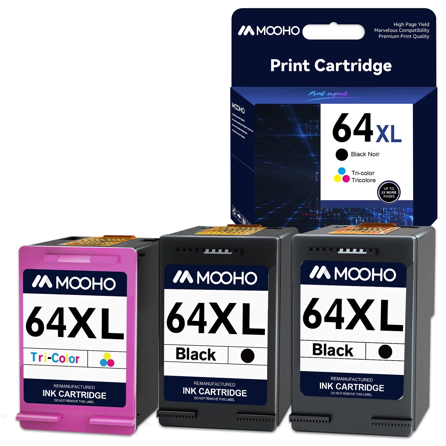 64XL Ink Cartridge Combo Pack Compatible Ink Replacement for HP 64XL 64 XL Ink for HP Envy Photo 7858 7855 7155 6230 6255 7864 6252 7120 71647158 7160 Tango X Printer (2 Black, 1 Tri-Color)