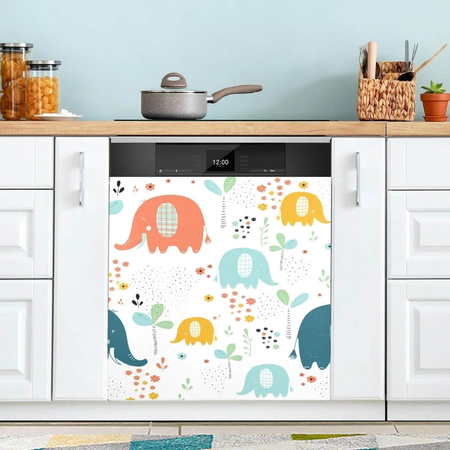 Hyjoy Elephant Dishwasher Magnet Cover Decorative Magnetic Door Cover Front Dishwasher Cover Decoration Kitchen Magnetic Panel Sticker for Kitchen,23x26inch