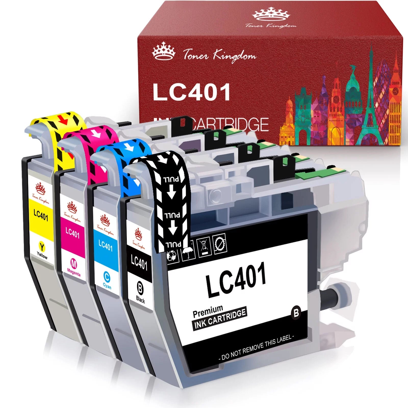 LC401 Ink Cartridge Tonerkingdom LC401 Compatible Ink Cartridges Replacement for Brother LC401XL LC 401 XL to use with MFC-J1010DW MFC-J1012DW MFC-J1170DW (Black Cyan Magenta Yellow, 4 Pack)