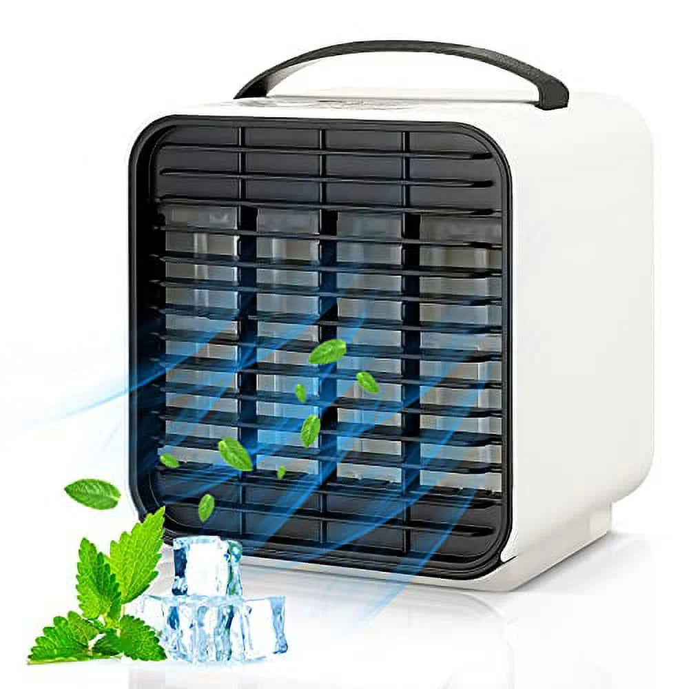 Fymlhomi Portable Mini Air Conditioner, Rechargeable Air Cooler Fan,USB Personal Mini Air Conditioner with 3-Speed,Evaporative Portable Desk Cooler Fan for Sleeping,Exercise,Office,Outdoor