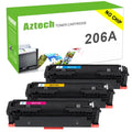 206A Toner Cartridge NO CHIP|AZTECH 3-Pack Compatible Toner Cartridge for HP W2110A W2111A W2112A W2113A 206A Printer Ink (Cyan,Magenta,Yellow)