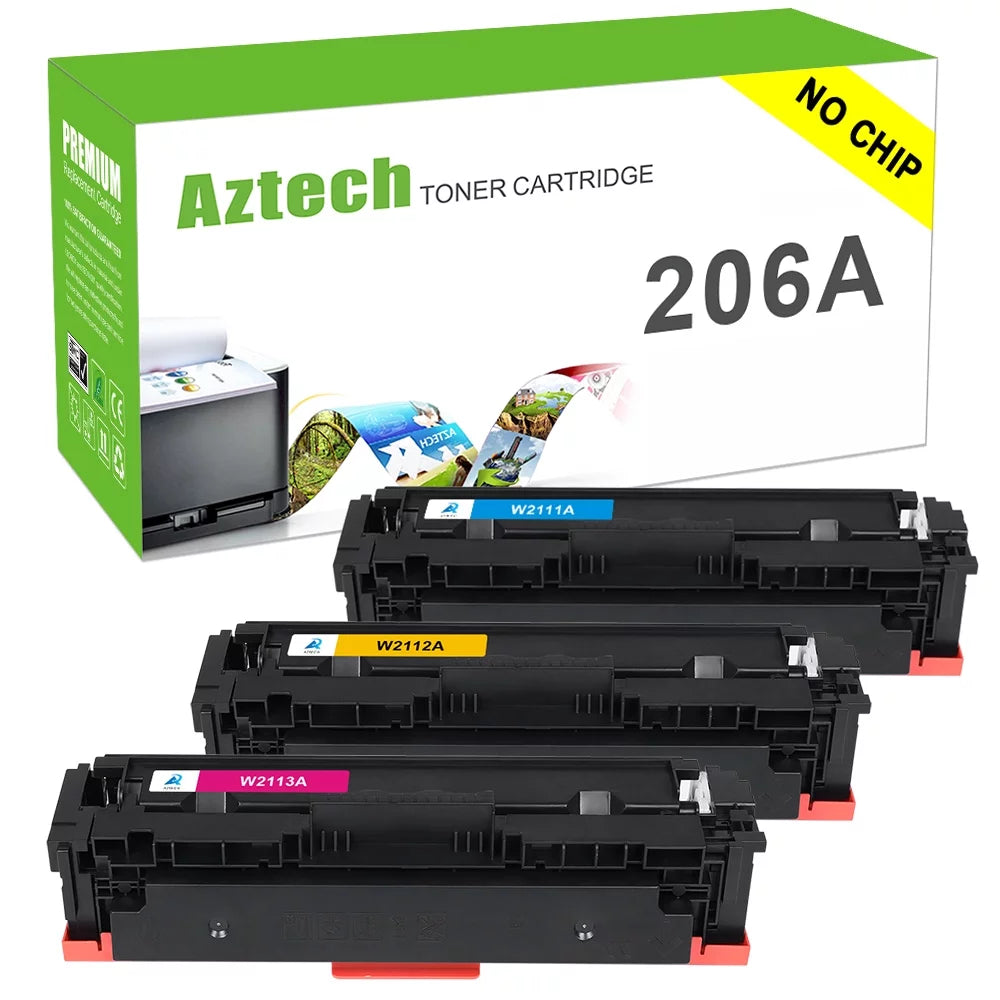 206A Toner Cartridge NO CHIP|AZTECH 3-Pack Compatible Toner Cartridge for HP W2110A W2111A W2112A W2113A 206A Printer Ink (Cyan,Magenta,Yellow)