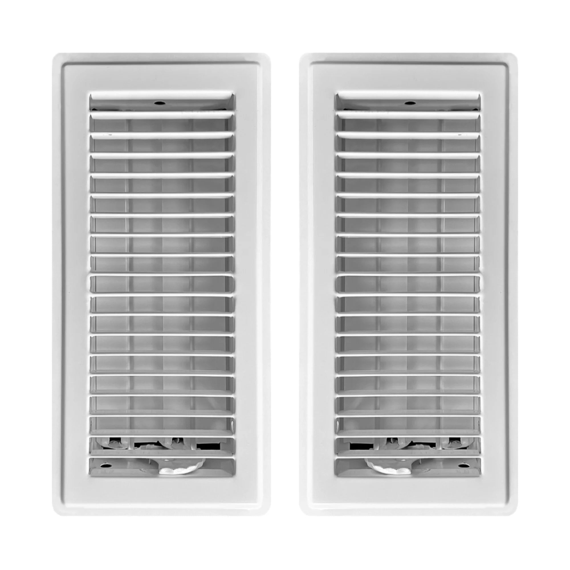 4in x 12in Basic White Metal Heating and Cooling Floor Louvered Register (2 PACK) - Overall Dimensions 5 1/2in x 13 1/2in