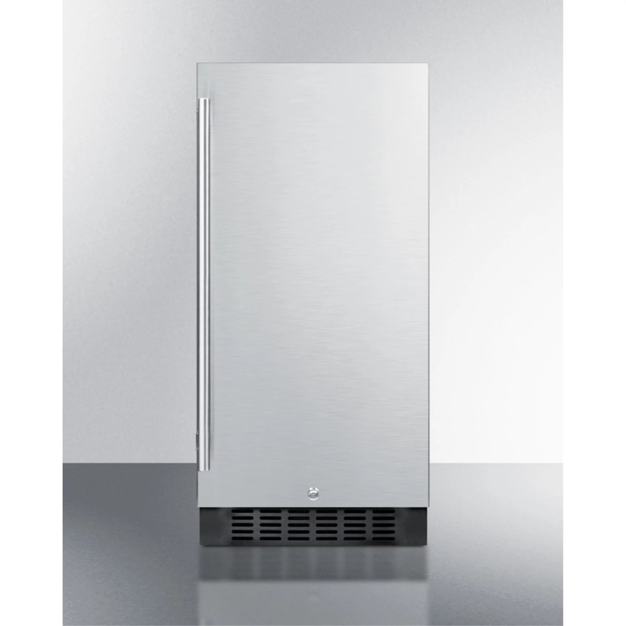 15 wide ADA compliant all-refrigerator for built-in or freestanding use, with digital controls, LED light, lock, and stainless steel wrapped exterior