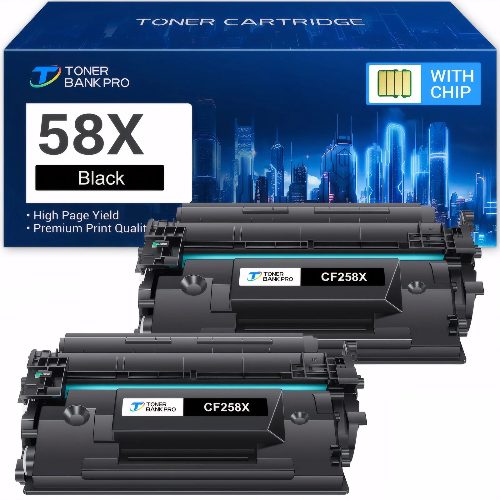 58X CF258X Compatible for HP 58x Toner Cartridge (with-Chip) for HP 58X CF258X 58A CF258A Used for Laserjet Pro M404n MFP-M428fdw Printer Ink (Black, 2-Pack)