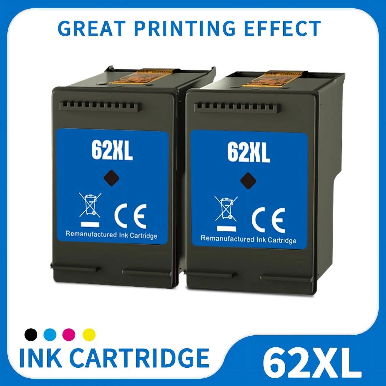 62XL Ink Cartridge used for ENVY 5540 5640 5660 7640 OfficeJet 5742 250 200 5740 5745 Printer, 2-Black