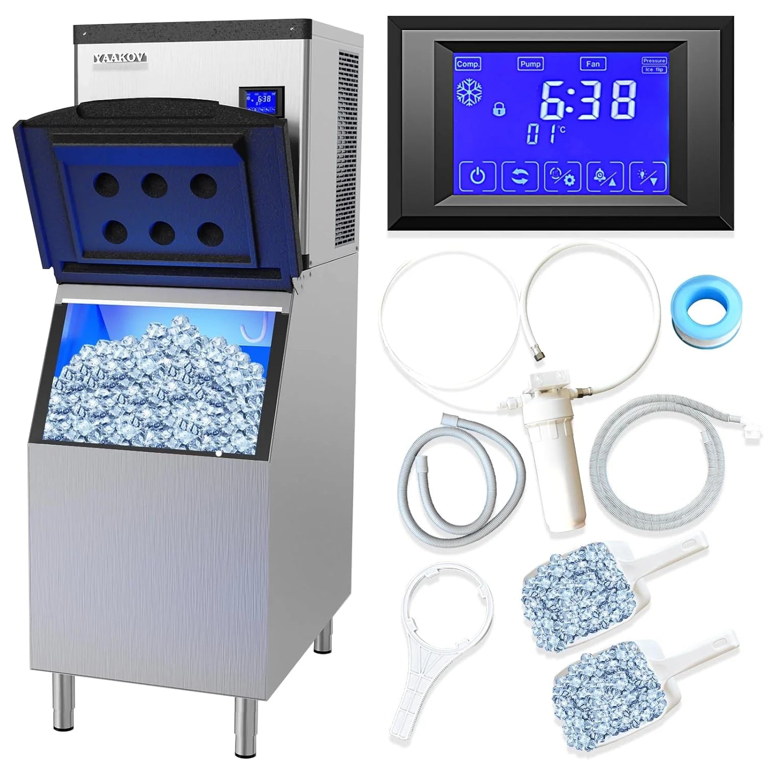 YAAKOV Commercial ice Machines 650LBS/24H Commercial ice Maker Machine with 400LBS Ice Maker Commercial