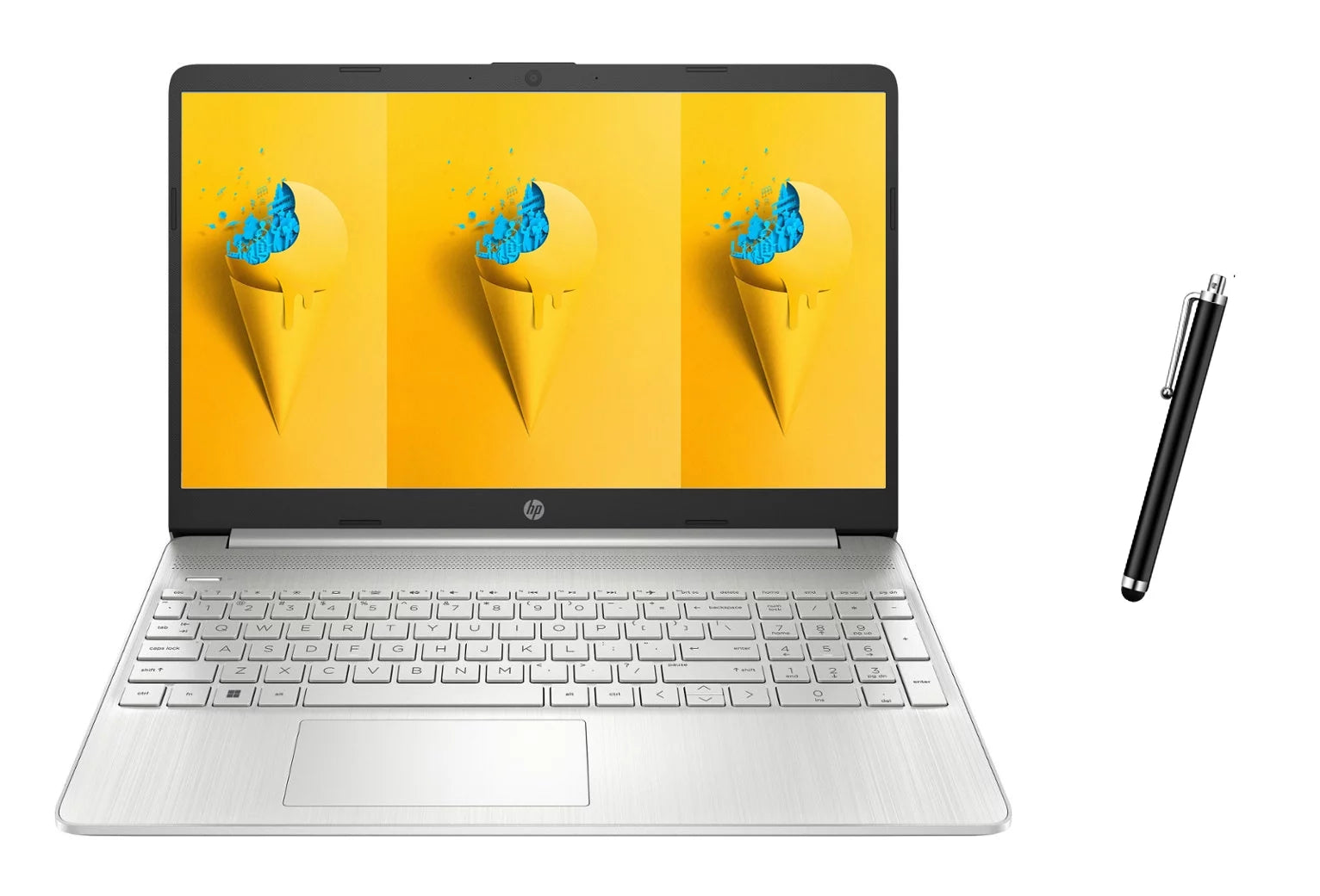 HP Laptop 15.6 inch HD Touchscreen, Intel Core i3-1115G4, 12GB RAM, 512GB NVME SSD, Intel UHD Graphics, Wifi, Bluetooth, Webcam, Windows 11 S, Silver, with 5ave Stylus Pen