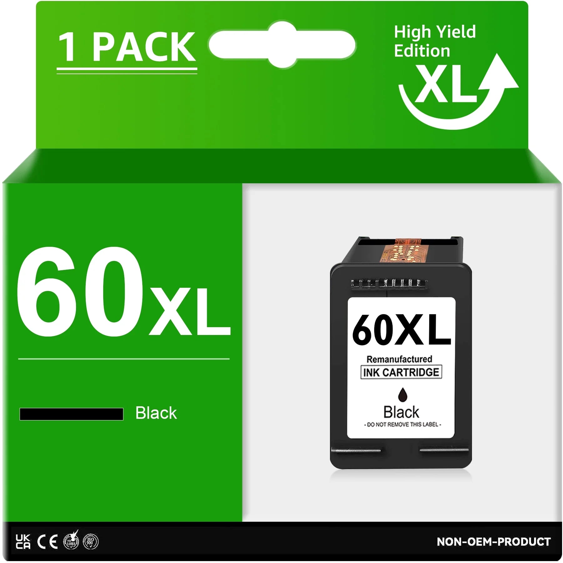 Greensky  60XL Ink Black Replacement for HP 60 Ink Cartridge Works with PhotoSmart D110 C4780 C4680 C4795 C4640 Deskjet F4480 F4440 F2430 F4280 Envy 110 120 Series Printer (1 Pack)