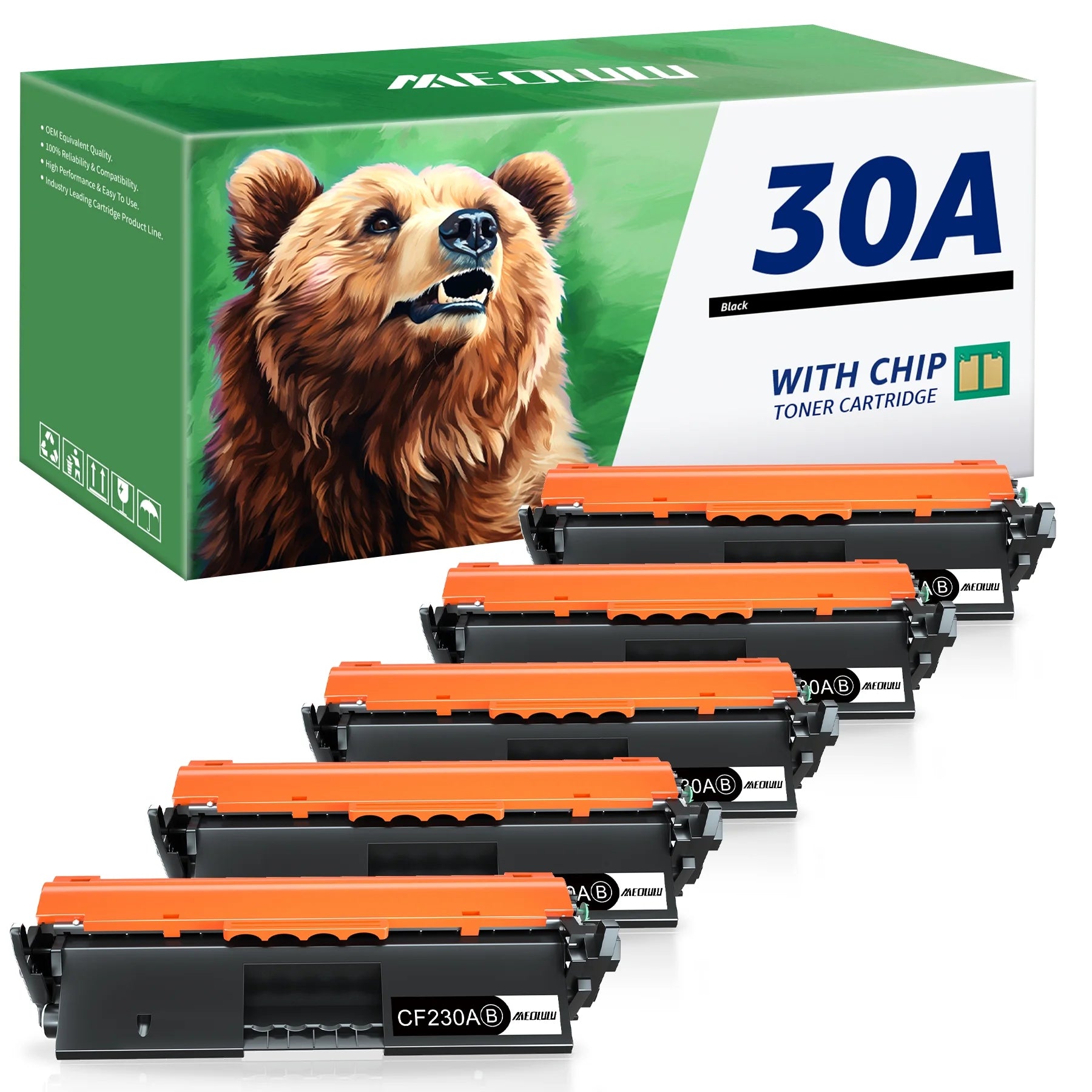 30A Black Toner Cartridge 5 Pack Compatible HP 30A CF230A 30X CF230X Toner Cartridges use with HP Laserjet Pro M203dw HP Laserjet Pro MFP M227fdn, M227fdw Printers