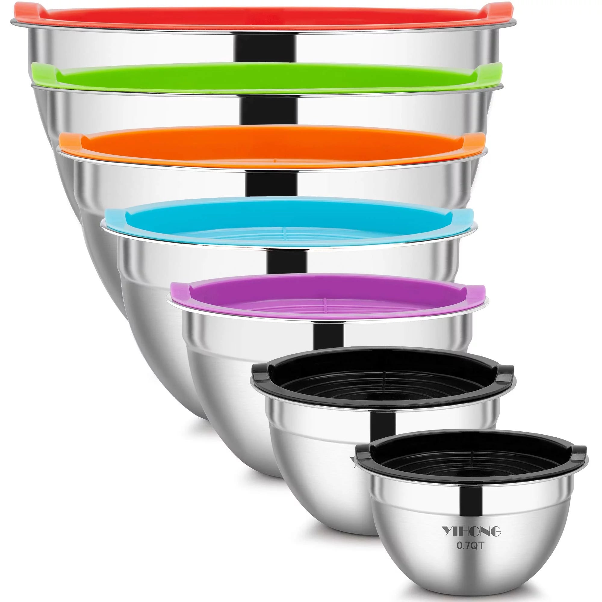 YIHONG Stainless Steel Mixing Bowls Set, 7 Pcs Metal Bowls with Lids for Kitchen, 0.7-4.5 Quarts