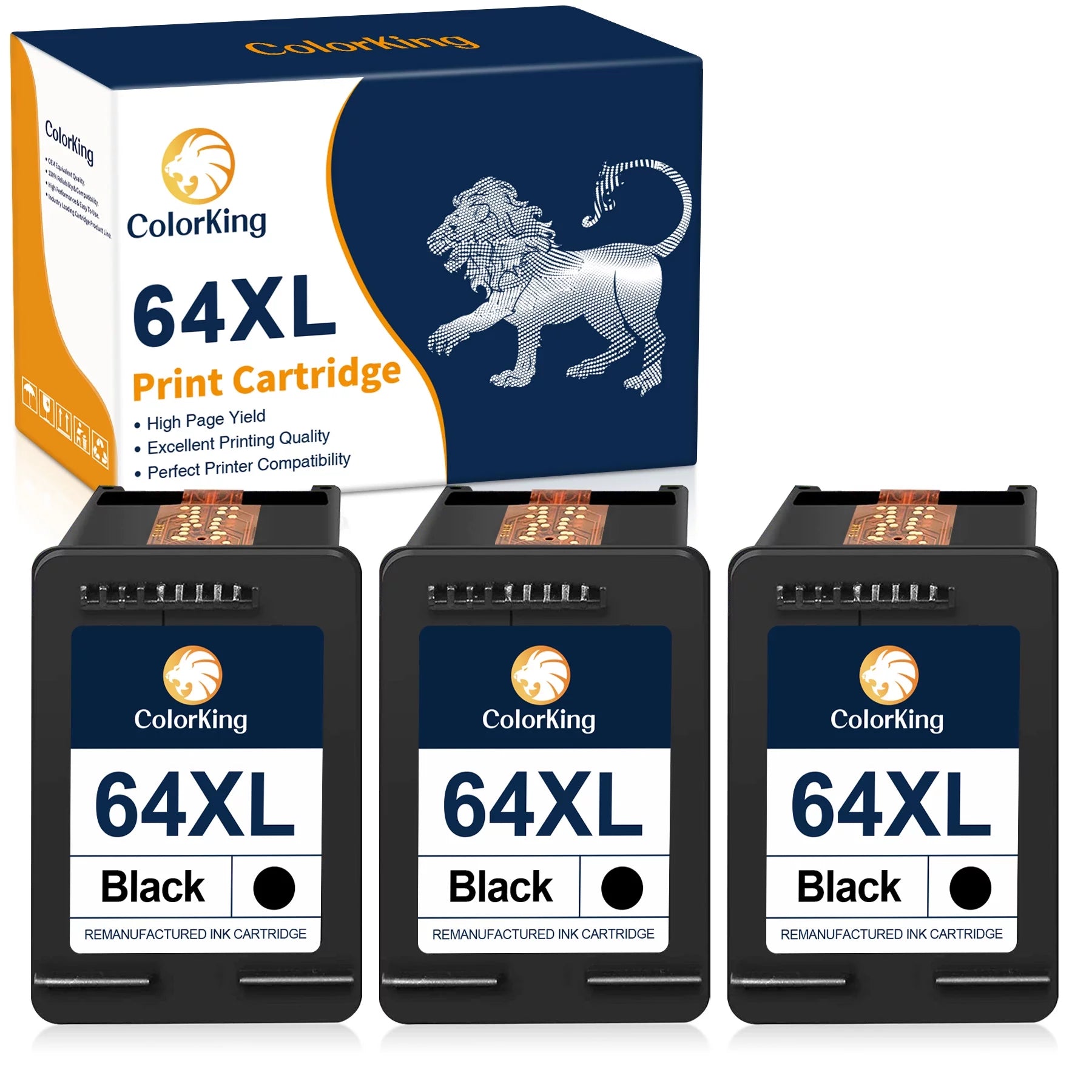 ColorKing Compatible Ink Cartridge Replacement for HP 64XL 64 XL Black Ink Cartridges for HP Envy Photo 7855 7858 6230 6255 7864 6252 7120 7164 7155 7158 7160 Tango X Printer (3 Black)