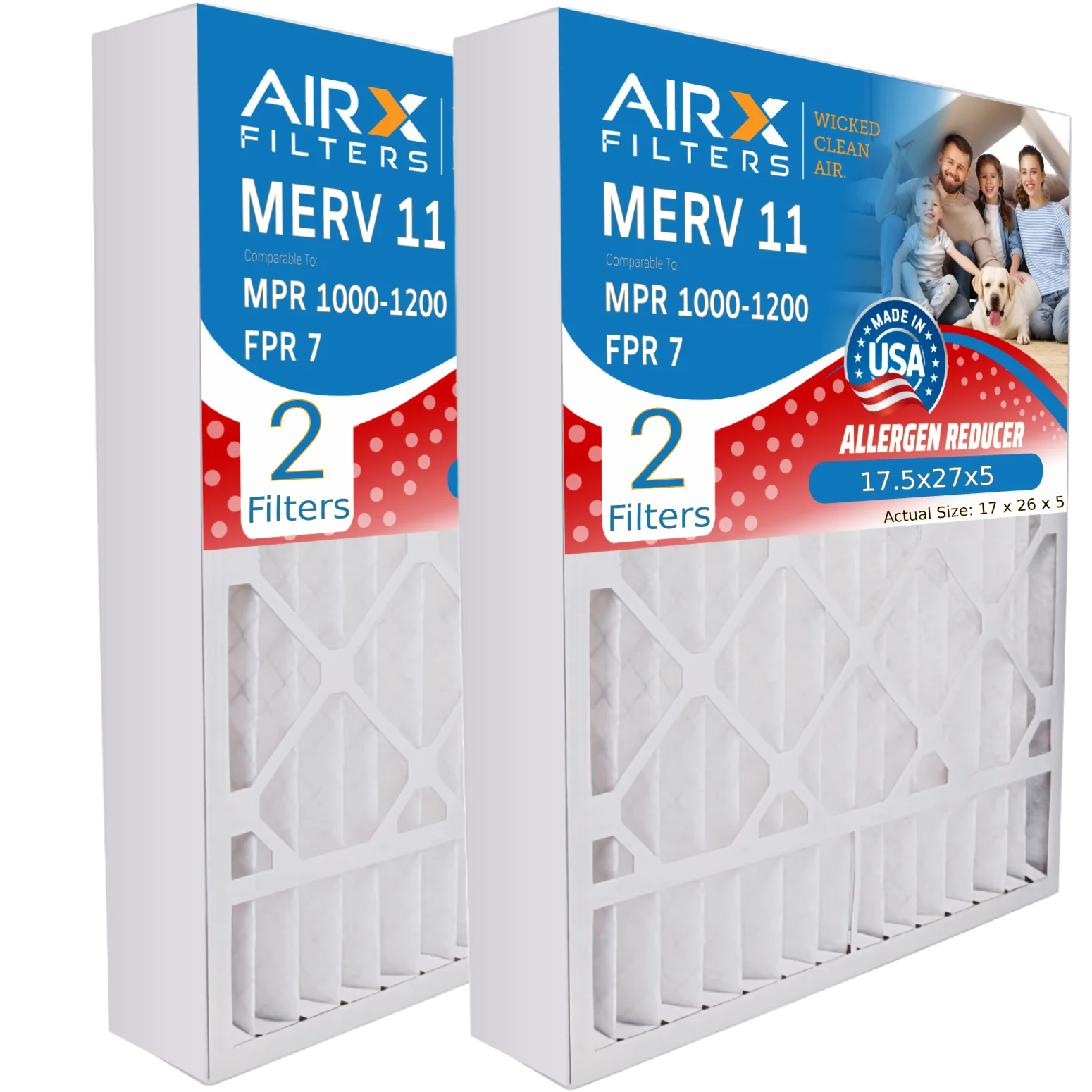 17.5x27x5 Air Filter MERV 11 Comparable to MPR 1000, MPR 1200 & FPR 7 Compatible with Trane BAYFTFR17M Replacement Filter 2 Pack by AIRX FILTERS WICKED CLEAN AIR.