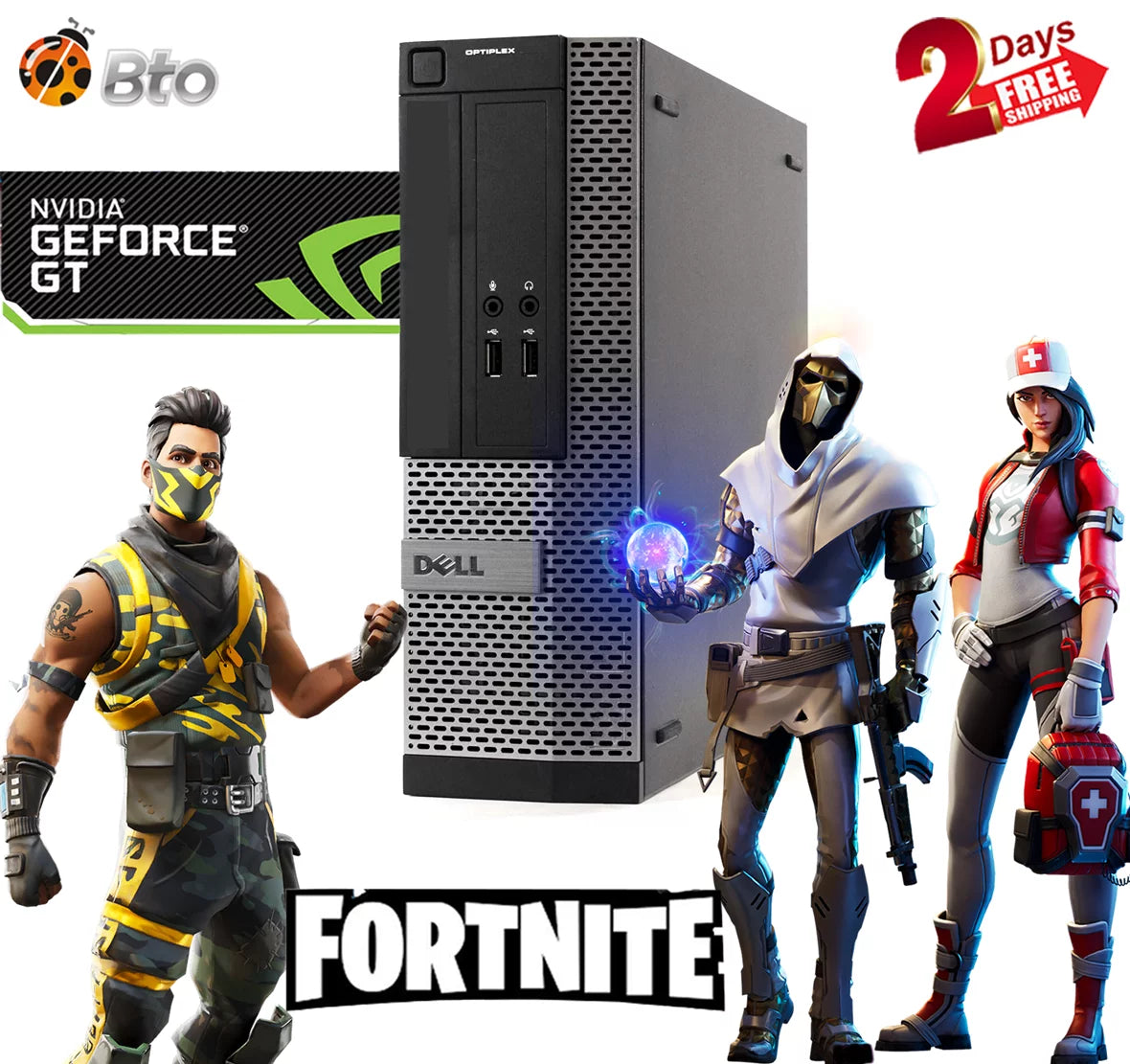 Restored Gaming Dell Desktop SFF Computer PC Intel Core i5 Processor 16GB Ram, 120GB SSD, 2TB HDD NVIDIA GT 1030 DDR5, Bto KB & Mouse WiFi Windows 10 (Refurbished)