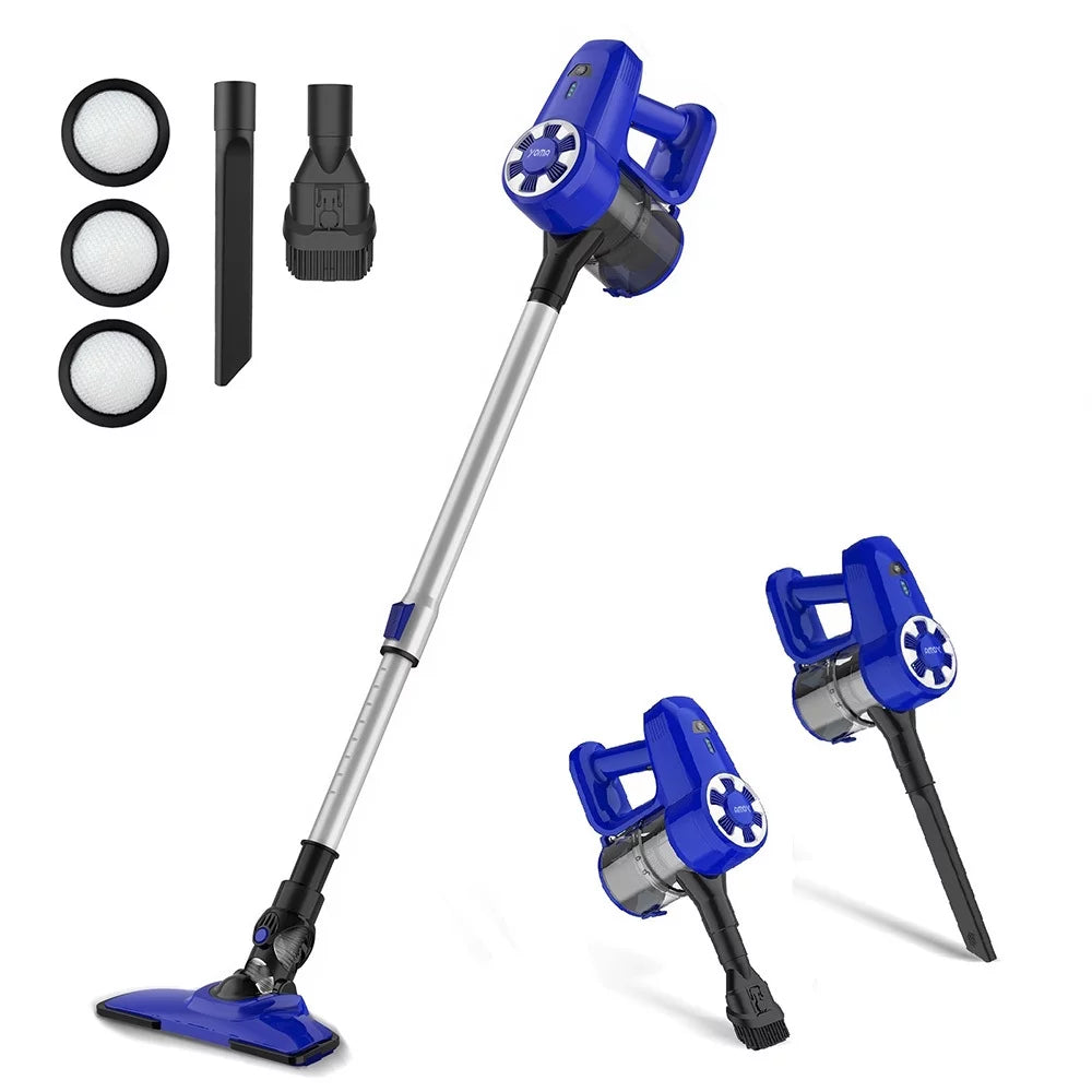 YOMA Cordless Vacuum Cleaner, 2200mAh Battery Stick Vacuum, Handheld Vacuum for Pet Hair Hard Floor, Lightweight 77CM Retractable Metal Tube, Blue