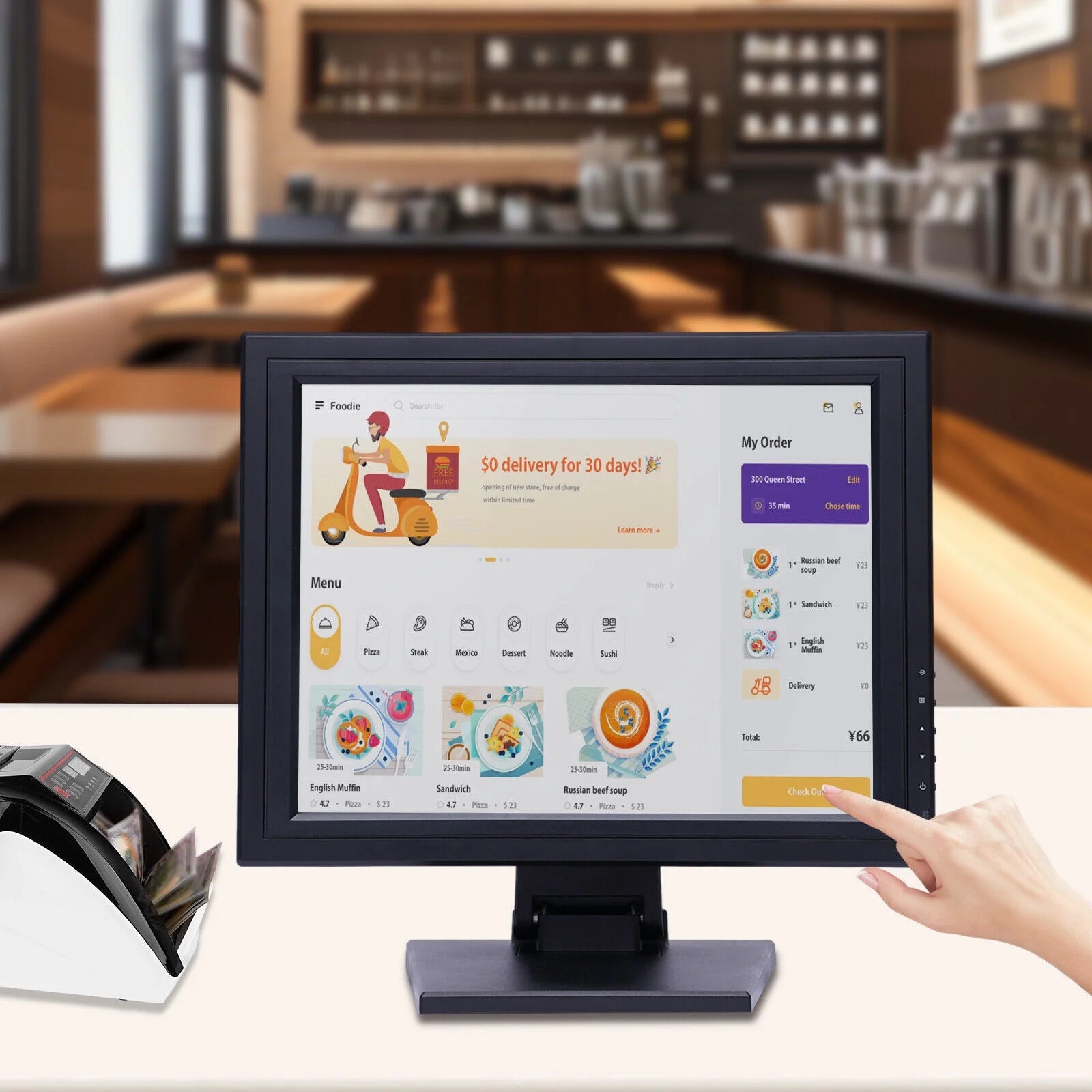 Miumaeov 15'' Touch Screen LCD VGA POS Monitor Touchscreen with POS Stand For Retail Kiosk Restaurant Bar
