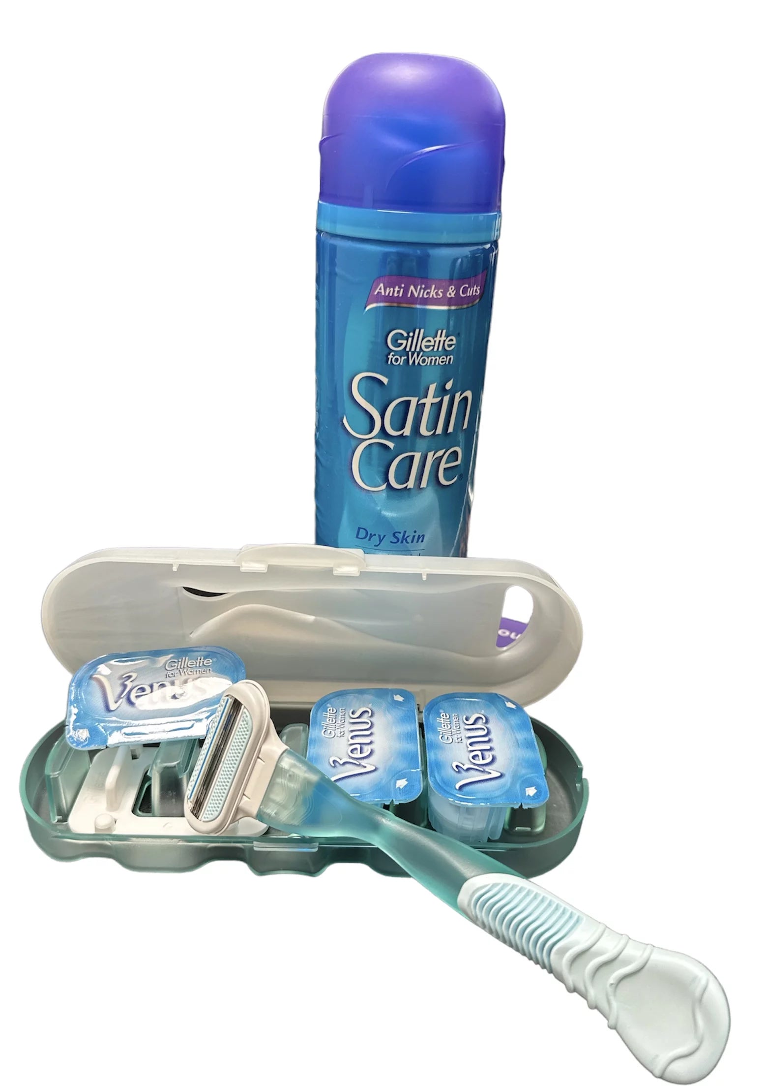 Gillette Venus Razor Wand + 4 Refill Cartridges + SatinCare Shaving Gel 7oz- Value Starter Kit
