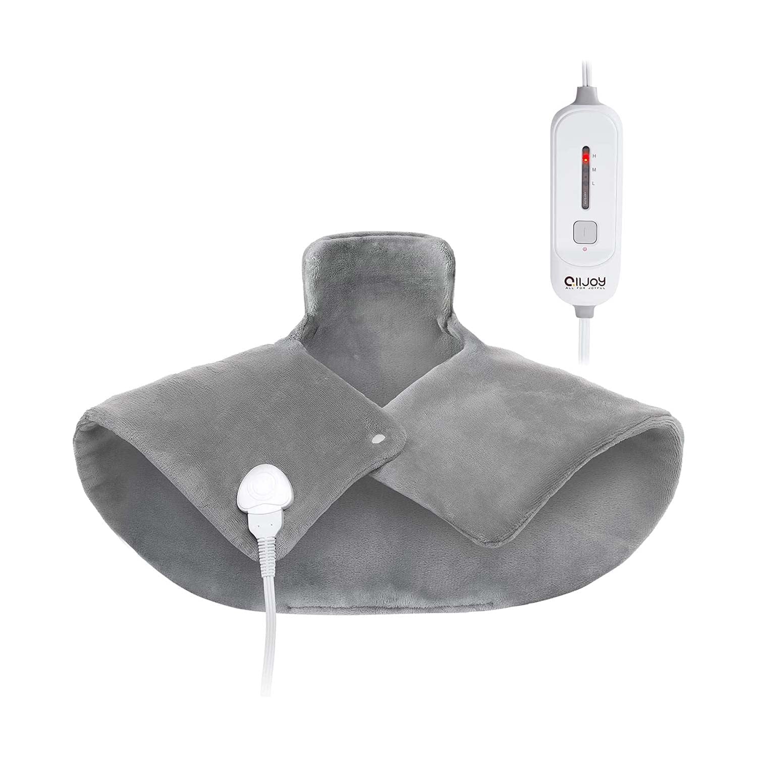 ALLJOY Heating Pad for Neck and Shoulders Pain Relief Cramps, 25x18 Skin-Friendly Heated Neck Wrap 3 Fast Heat Setting with Auto Shut Off for Home and Office, Machine Washable, Gray