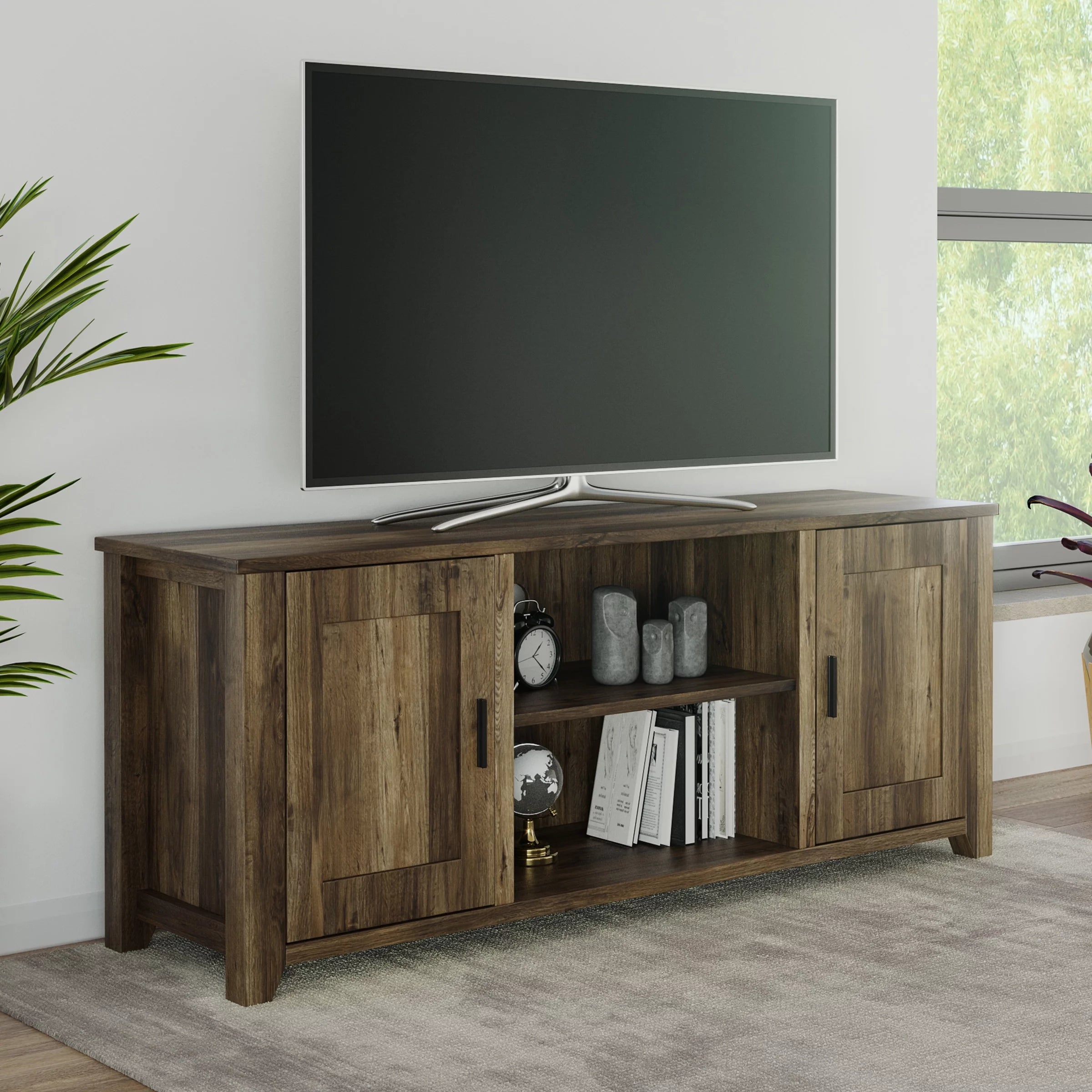 Lavish Home 2-Door Farmhouse Style TV Stand for TVs up to 65, Brown Barnwood