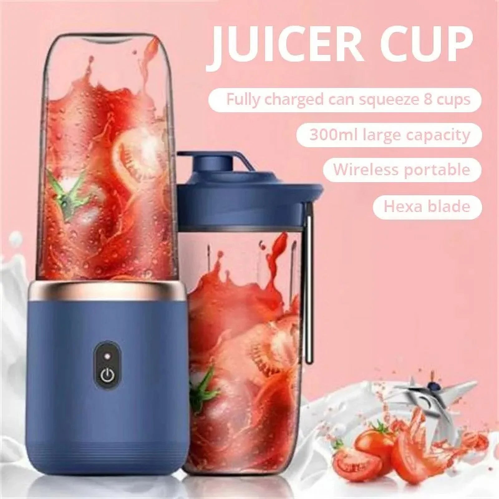 1pc Blue Portable Small Electric Juicer Stainless Steel Blade Cup Juicer Fruit Automatic Smoothie Blender Kitchen Tool