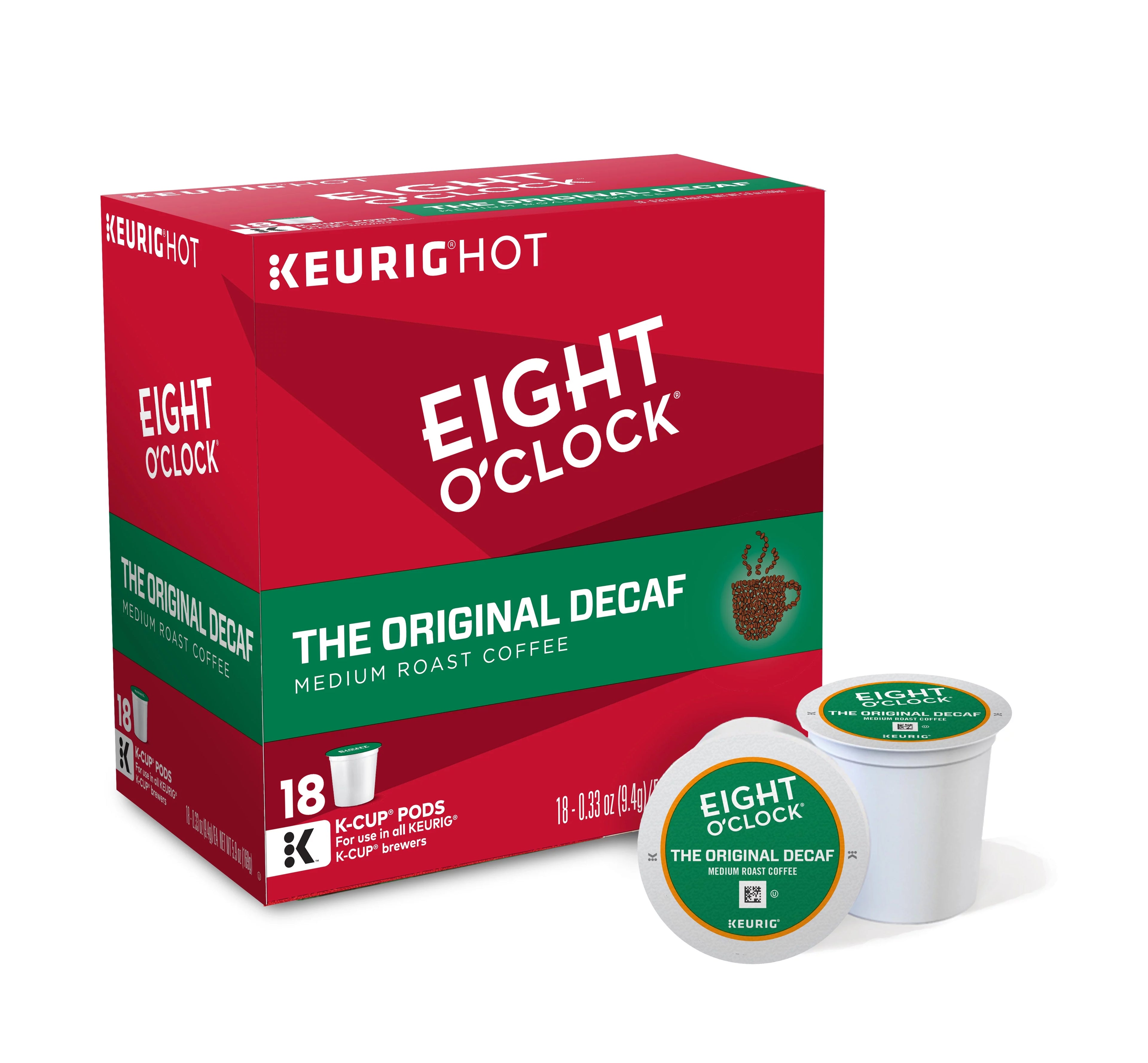 Eight O'Clock Coffee The Original Decaf Keurig Single-Serve K-Cup Pods, Medium Roast Coffee, 18 Count