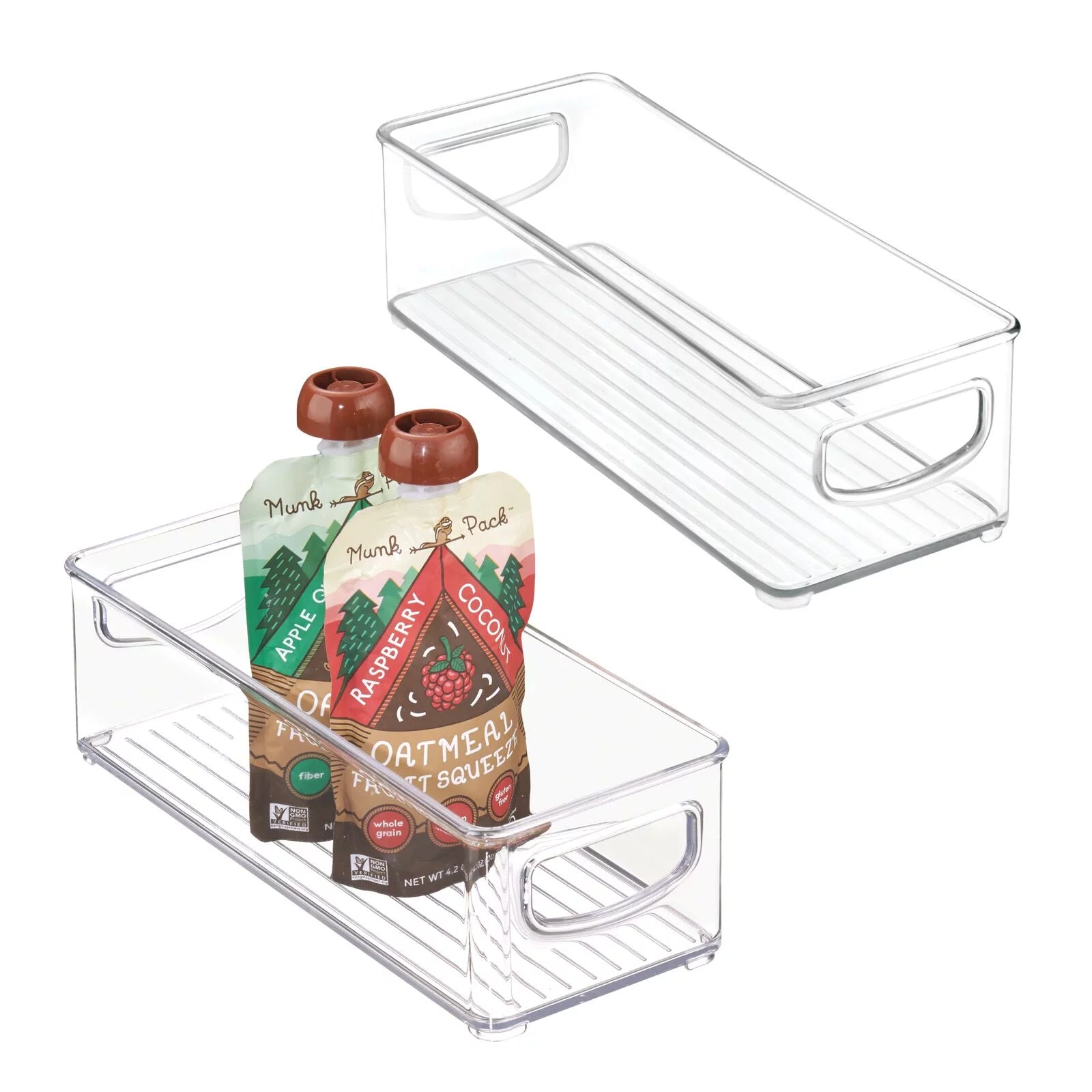 mDesign Plastic Stackable Small Kitchen Organizing Bin, Handles, 2 Pack - Clear