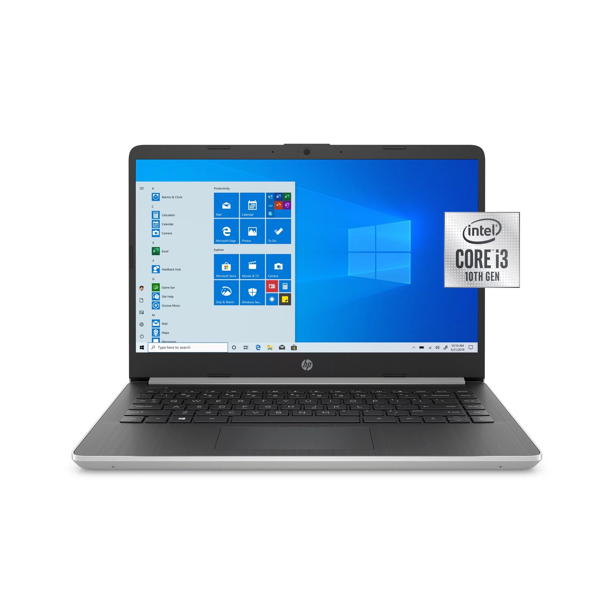 HP 14 Laptop, Intel Core i3-1005G1, 4 GB SDRAM, 128 GB M.2 Solid State Drive, Natural Silver, 14-DQ1037wm
