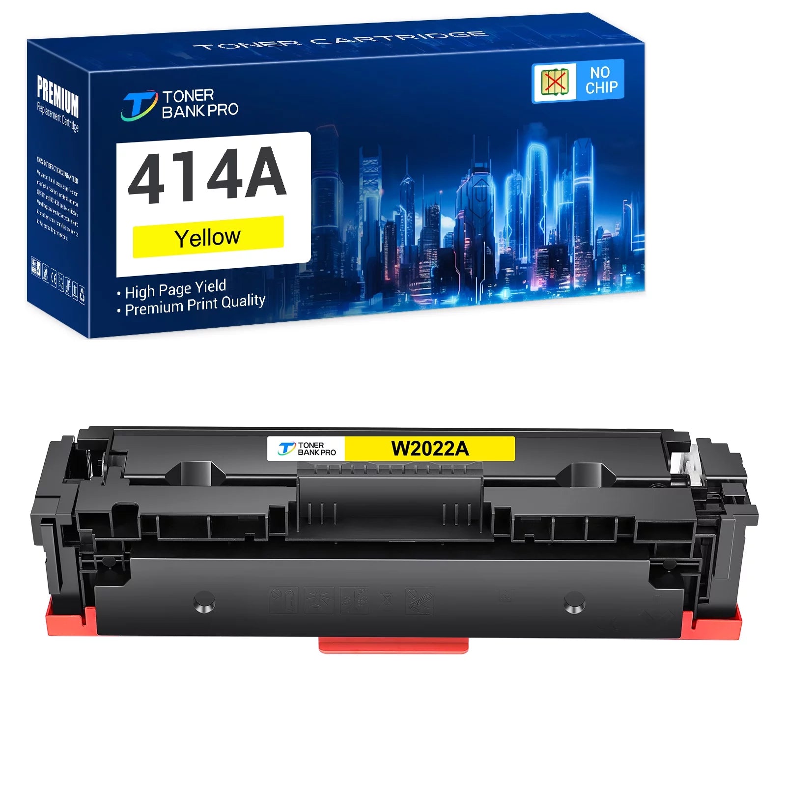 (NO CHIP) 414A Toner Cartridge Compatible for HP 414A W2022A 414X W2022X Color Laserjet Pro MFP M479FDW M479FDN M454DW High Yield Printer Ink (1-PACK, Yellow)