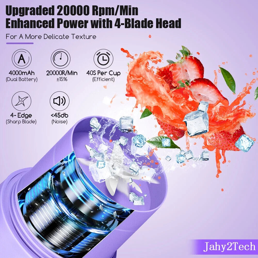 JLLOM Smoothie Mixer - Portable Personal Mini Juicer Cup with USB Rechargeable Blender Functionality