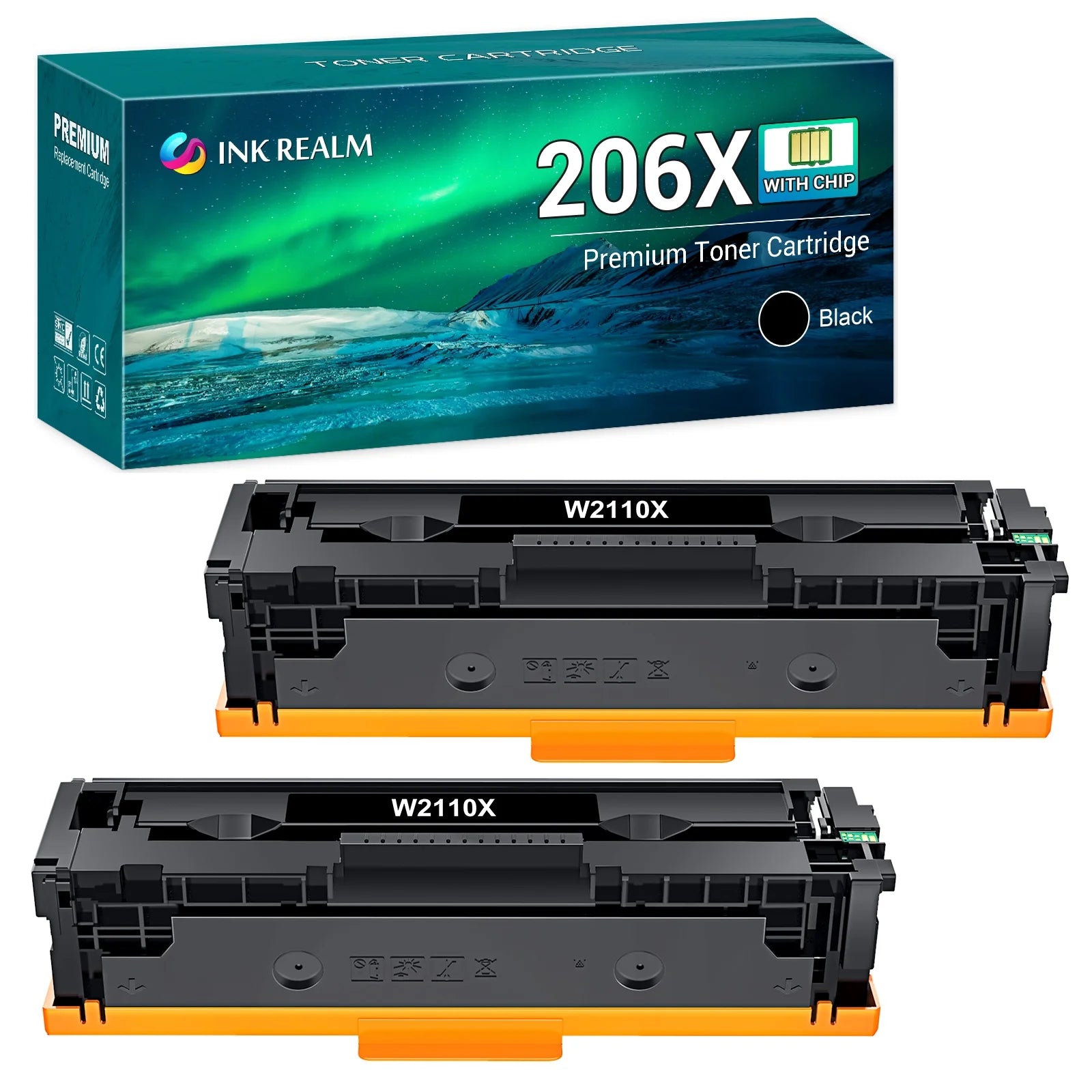206X Black High-yield Toner Cartridge-Ink realm 2-Pack Compatible Toner for HP 206X 206A W2110X W2110A for HP Color LaserJet Pro M255 MFP M282 M283 Series Printer Ink