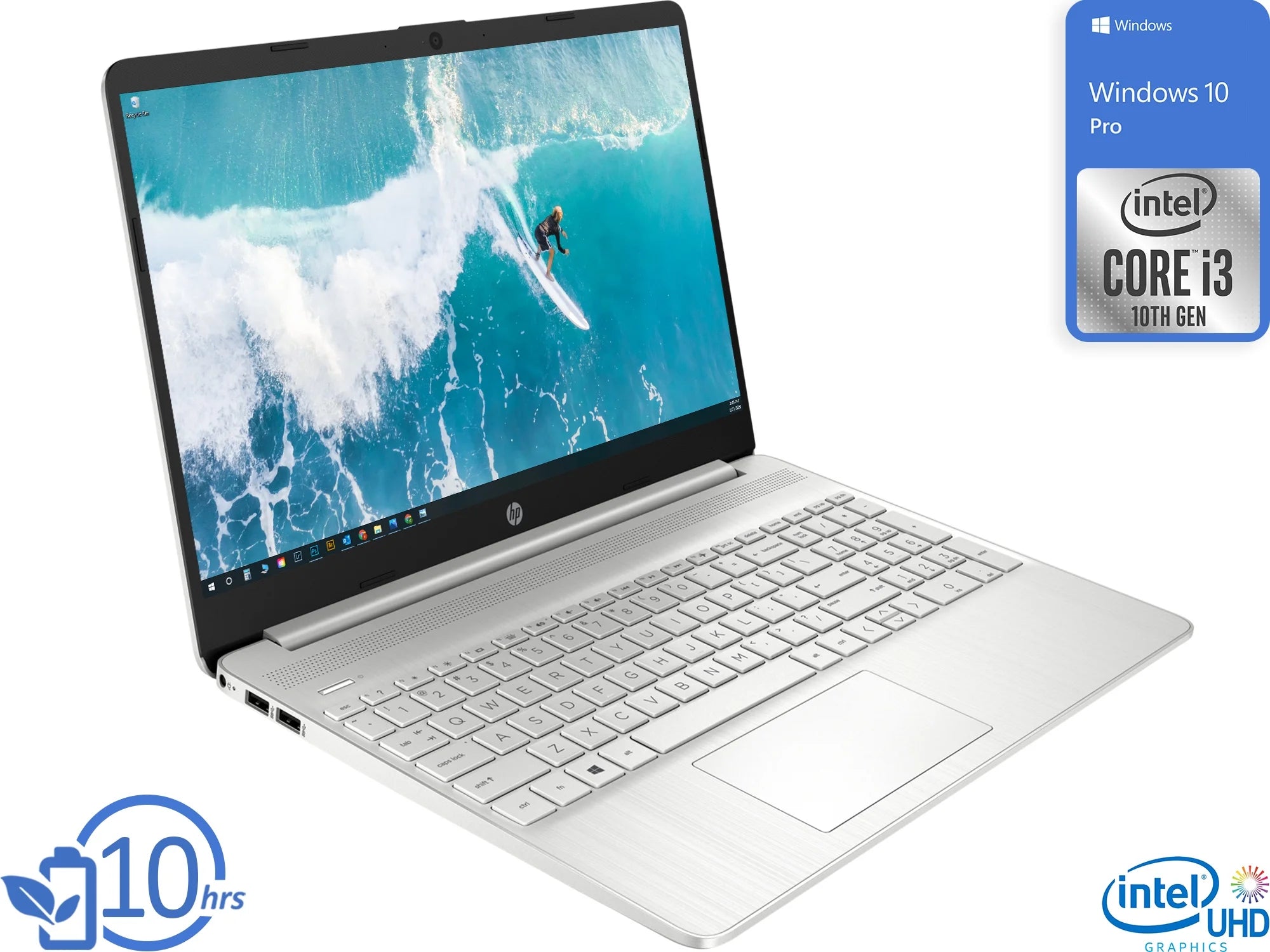 HP 15 Notebook, 15.6 HD Display, Intel Core i3-1005G1 Upto 3.4GHz, 8GB RAM, 128GB NVMe SSD, HDMI, Card Reader, Wi-Fi, Bluetooth, Windows 10 Pro