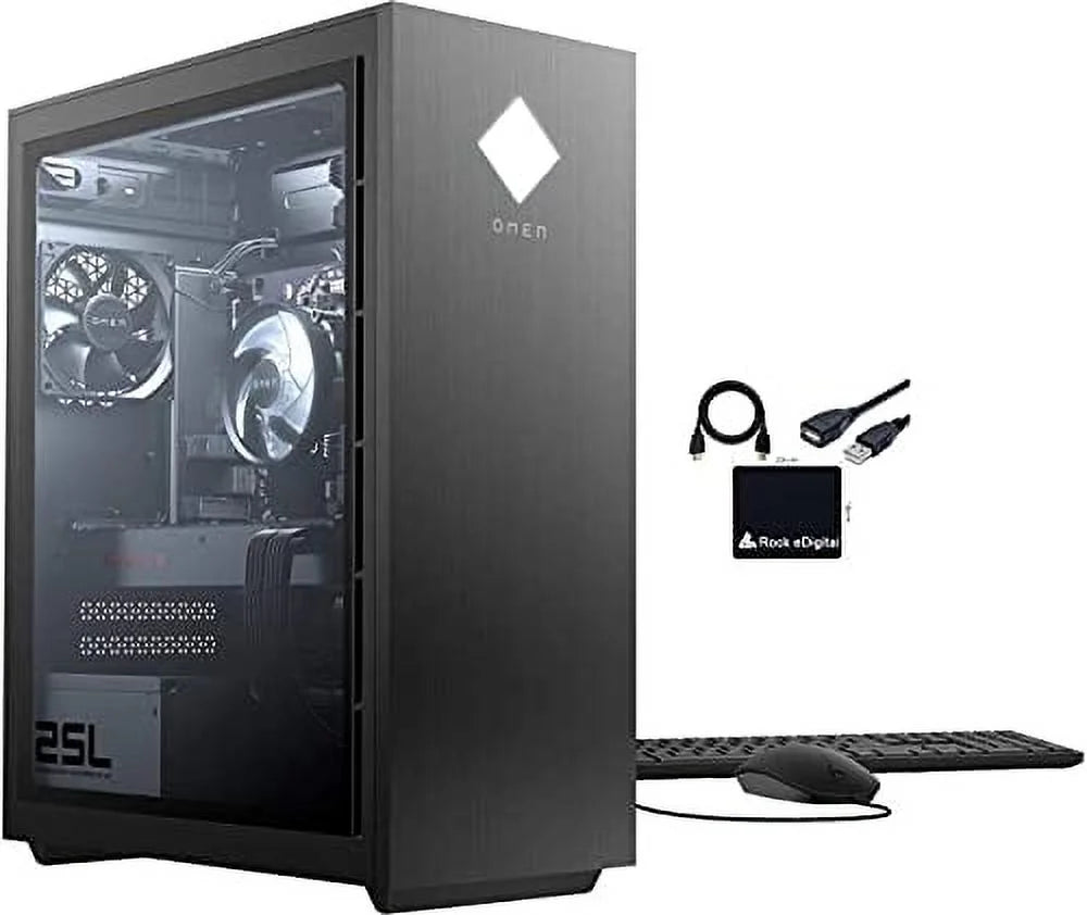 HP 2022 OMEN 30L Gaming Desktop AMD Ryzen 5 5600G 6-Core CPU NVIDIA GeForce RTX 3060 (12GB GDDR6) 32GB XMP RGB Lighting DDR4 1TB SSD + 2TB HDD Tempered Glass Side Panel Windows 10 w/RE Accessories